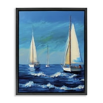 Stupell Industries Sailors on Ebbing Tide Nautical & Beach Painting Black Floater Framed Canvas Art Print Wall Art, 17 x 21