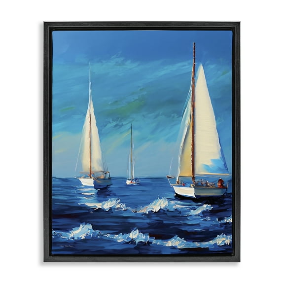 Stupell Industries Sailors on Ebbing Tide Nautical & Beach Painting Black Floater Framed Canvas Art Print Wall Art, 17 x 21