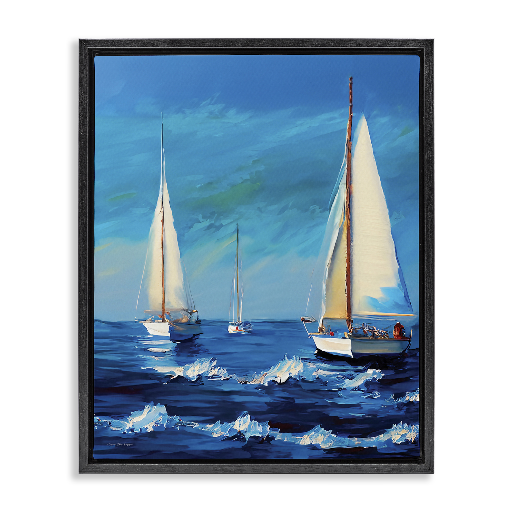 Stupell Industries Sailors on Ebbing Tide Nautical & Beach Painting Black Floater Framed Canvas Art Print Wall Art, 25 x 31