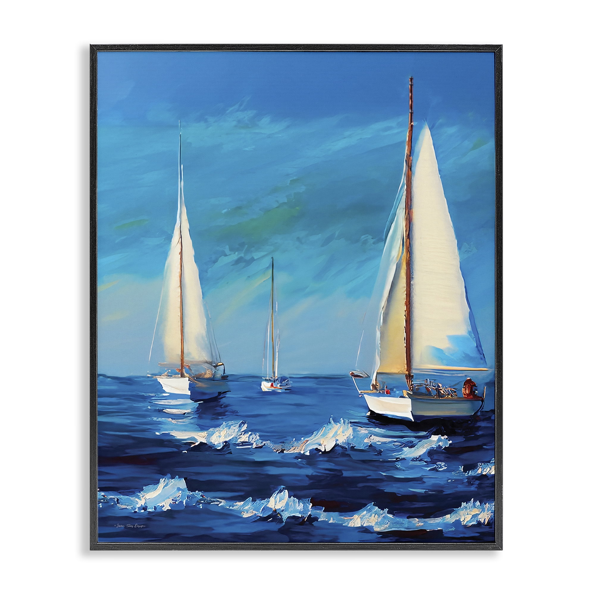 Stupell Industries Sailors on Ebbing Tide Nautical & Beach Painting Black Framed Art Print Wall Art, 16 x 20