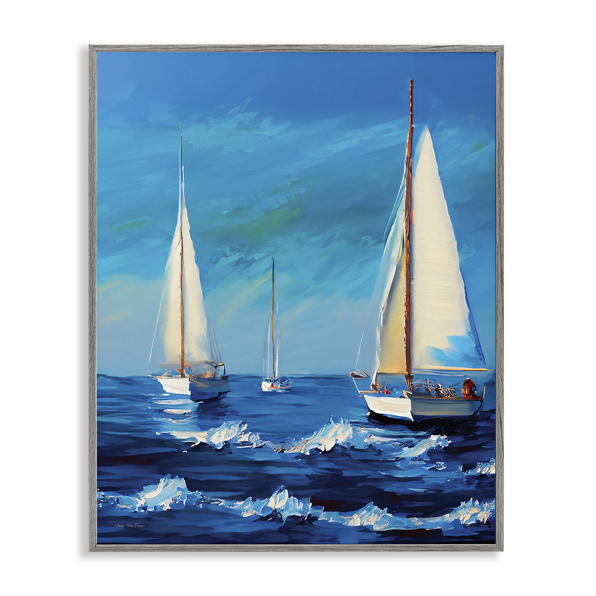 Stupell Industries Sailors on Ebbing Tide Nautical & Beach Painting Gray Framed Art Print Wall Art, 11 x 14