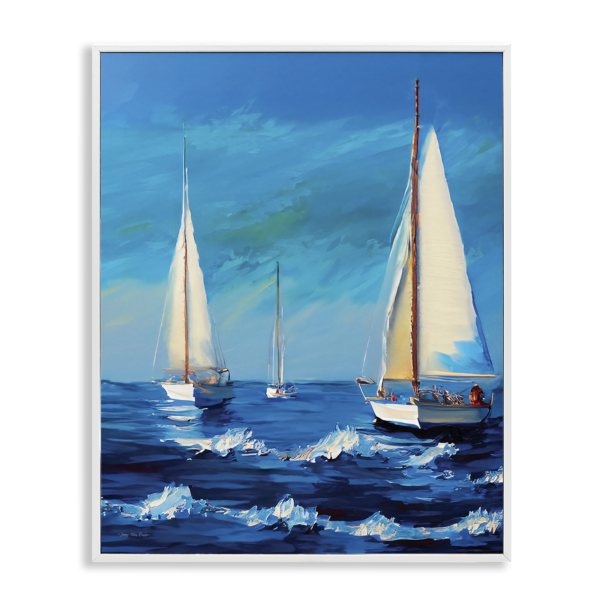 Stupell Industries Sailors on Ebbing Tide Nautical & Beach Painting White Framed Art Print Wall Art, 16 x 20