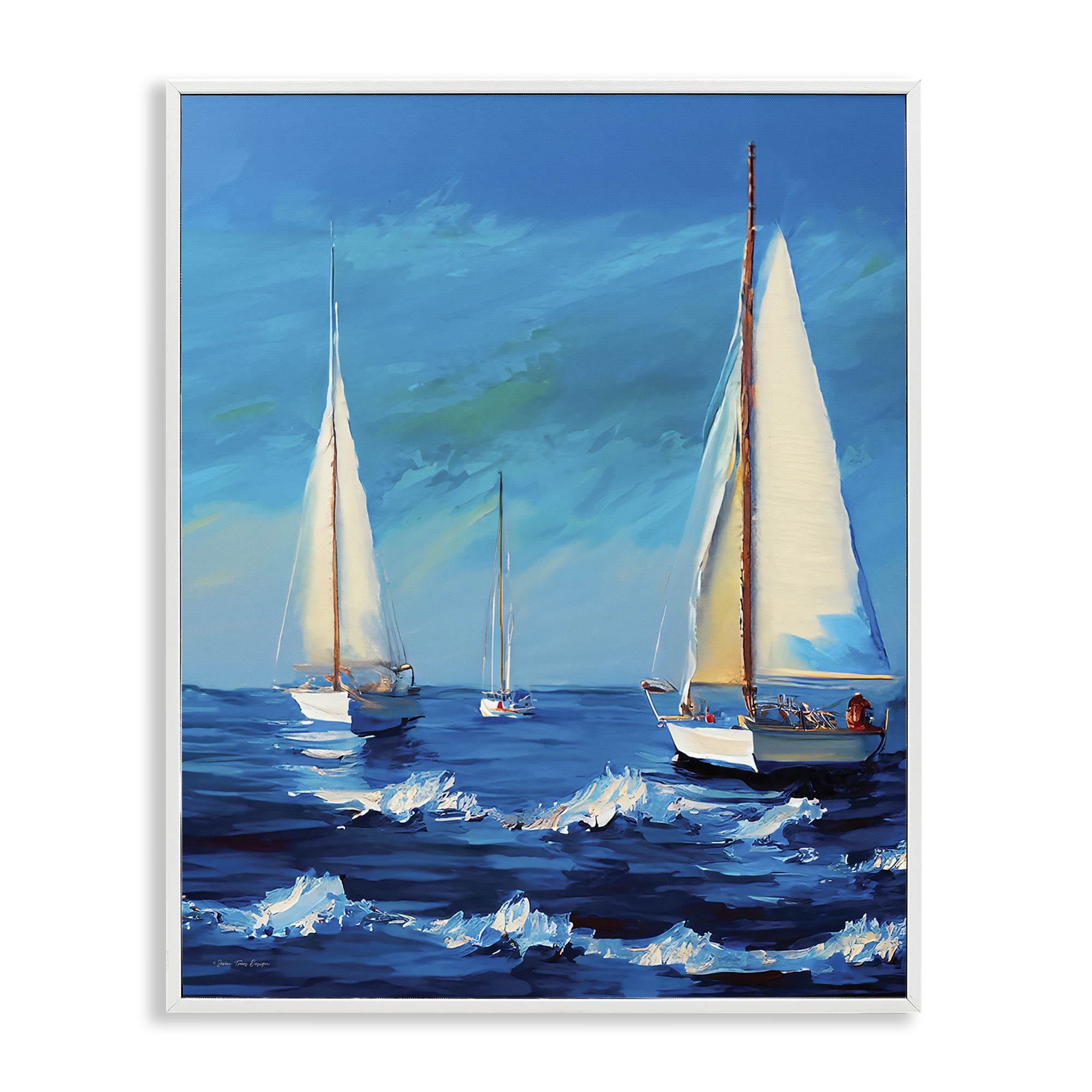 Stupell Industries Sailors on Ebbing Tide Nautical & Beach Painting White Framed Art Print Wall Art, 24 x 30
