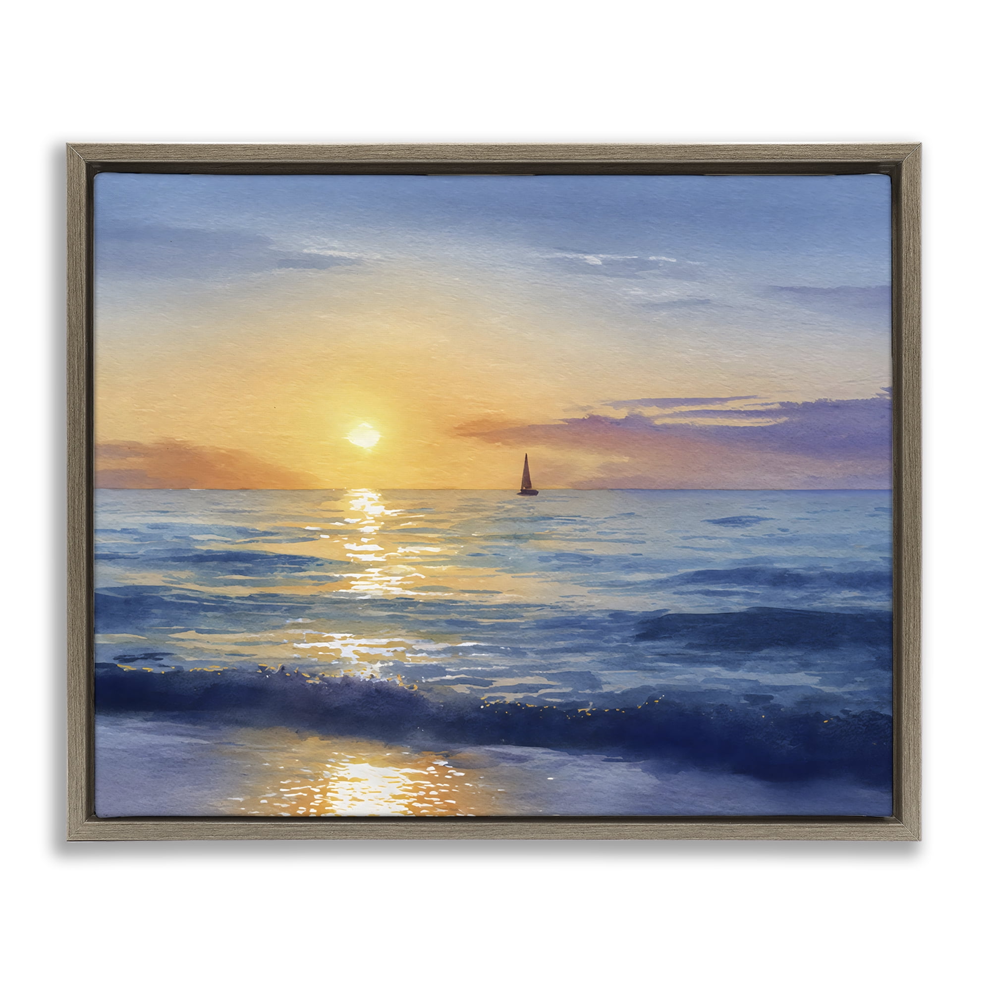 Stupell Industries Sails To The Sun At Sea Brown Framed Floater Canvas Wall Art, design by Franklyn Gregory