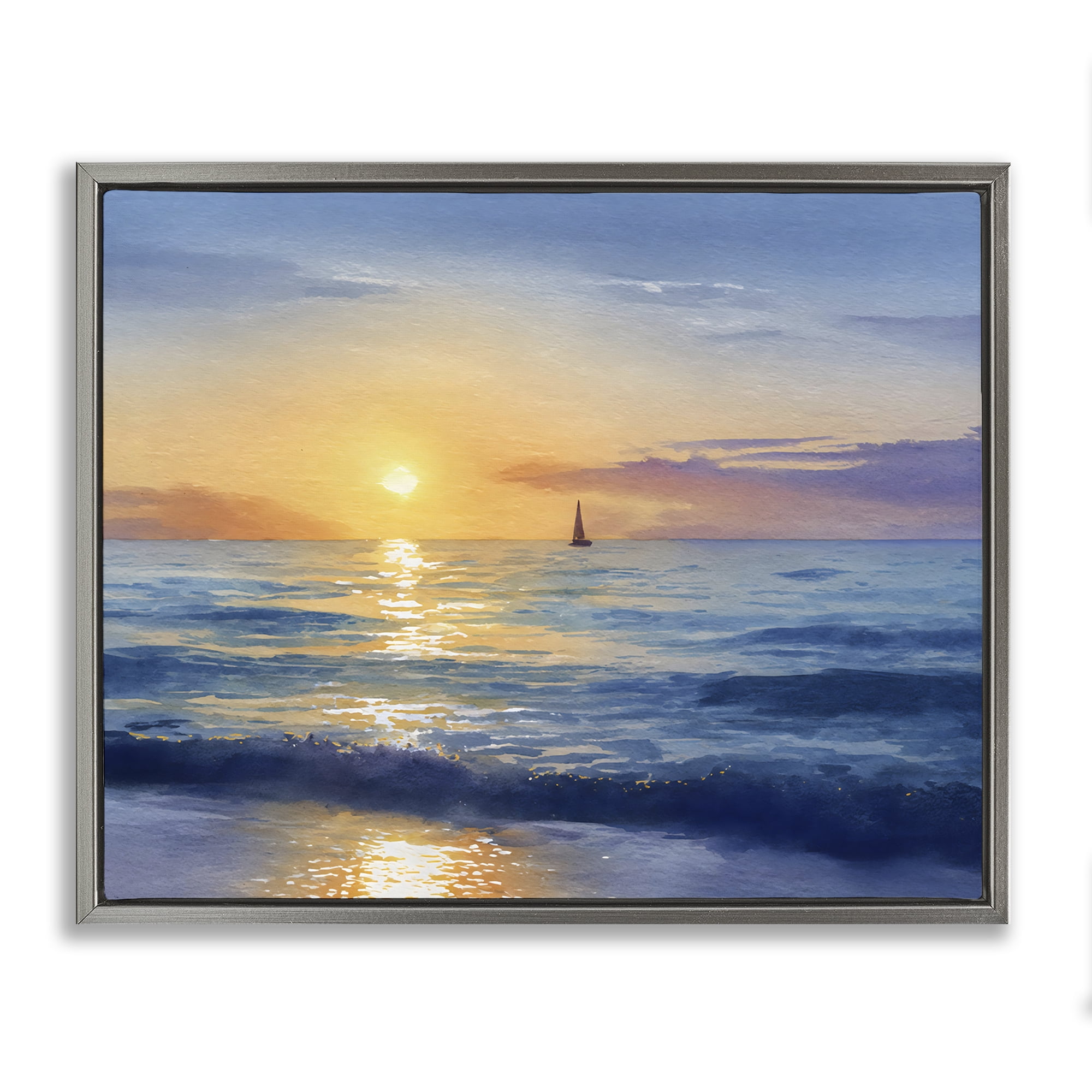 Stupell Industries Sails To The Sun At Sea Gray Framed Floater Canvas Wall Art, design by Franklyn Gregory