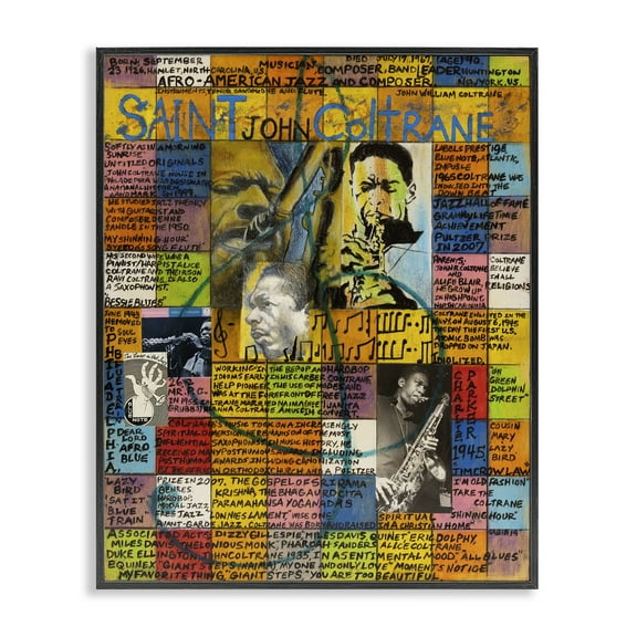 Stupell Industries Saint John Coltrane Collage People Drawing Black Framed Art Print Wall Art, 11 x 14