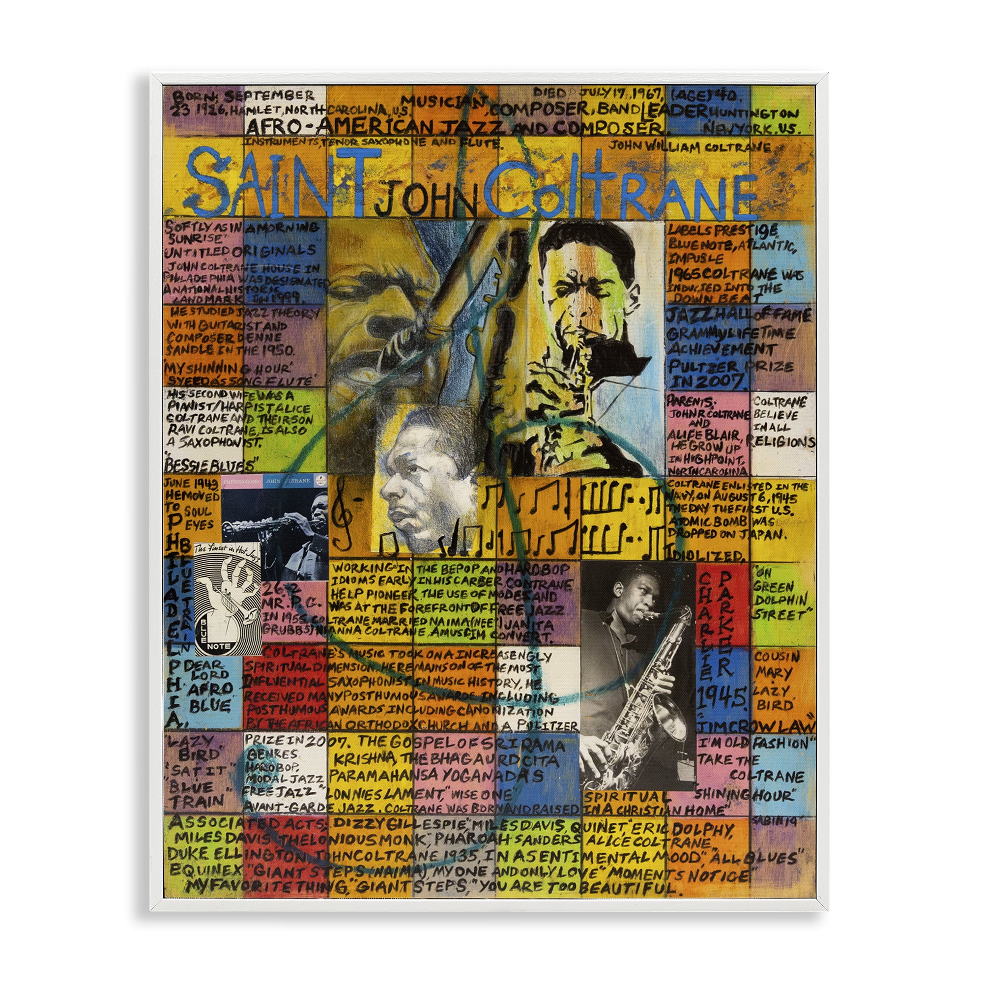 Stupell Industries Saint John Coltrane Collage People Drawing White Framed Art Print Wall Art, 24 x 30
