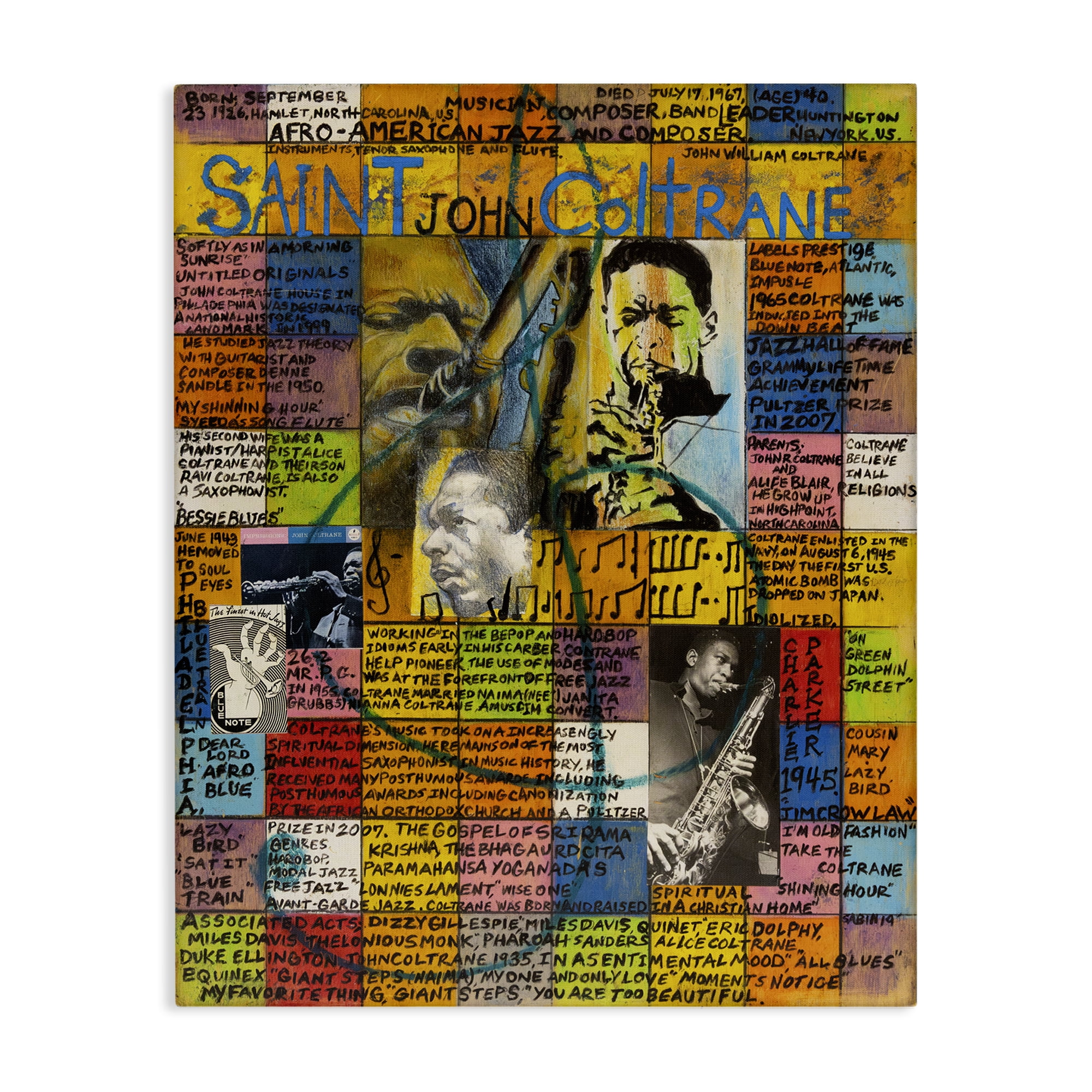 Stupell Industries Saint John Coltrane Collage People Drawing Wrapped Canvas Art Print Wall Art, 16 x 20