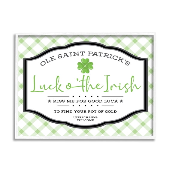 Stupell Industries Saint Patrick's Luck o'the Irish Sign Green Plaid, 11 x 14, Designed by AE Design
