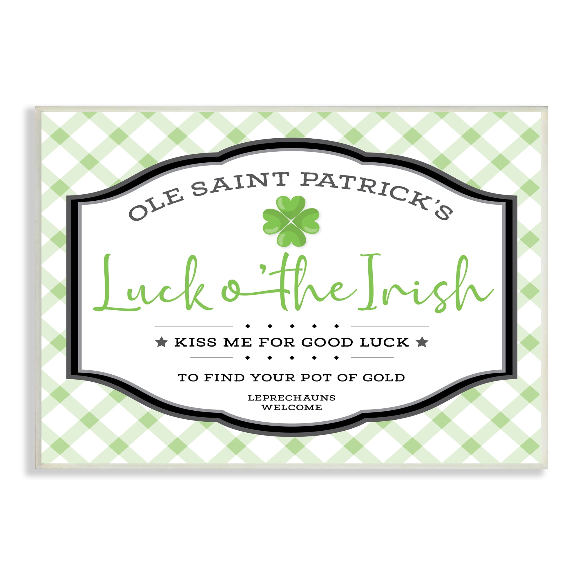 Stupell Industries Saint Patrick's Luck o'the Irish Sign Green Plaid, 13 x 19, Designed by AE Design
