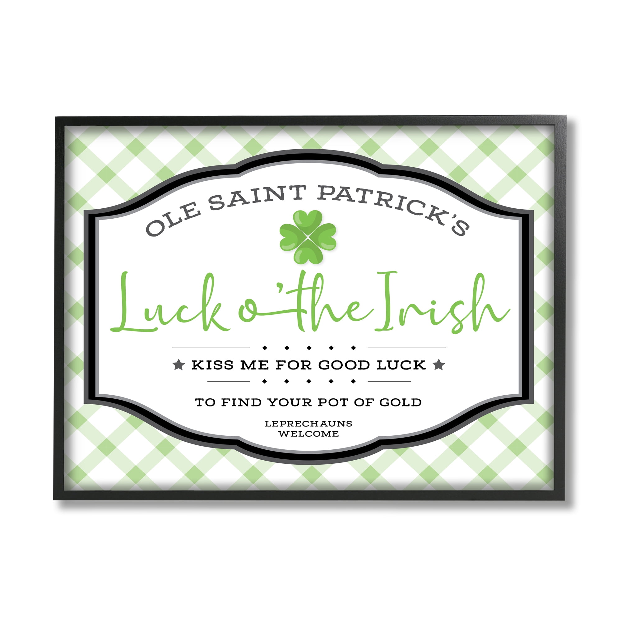 Stupell Industries Saint Patrick's Luck o'the Irish Sign Green Plaid, 24 x 30, Designed by AE Design