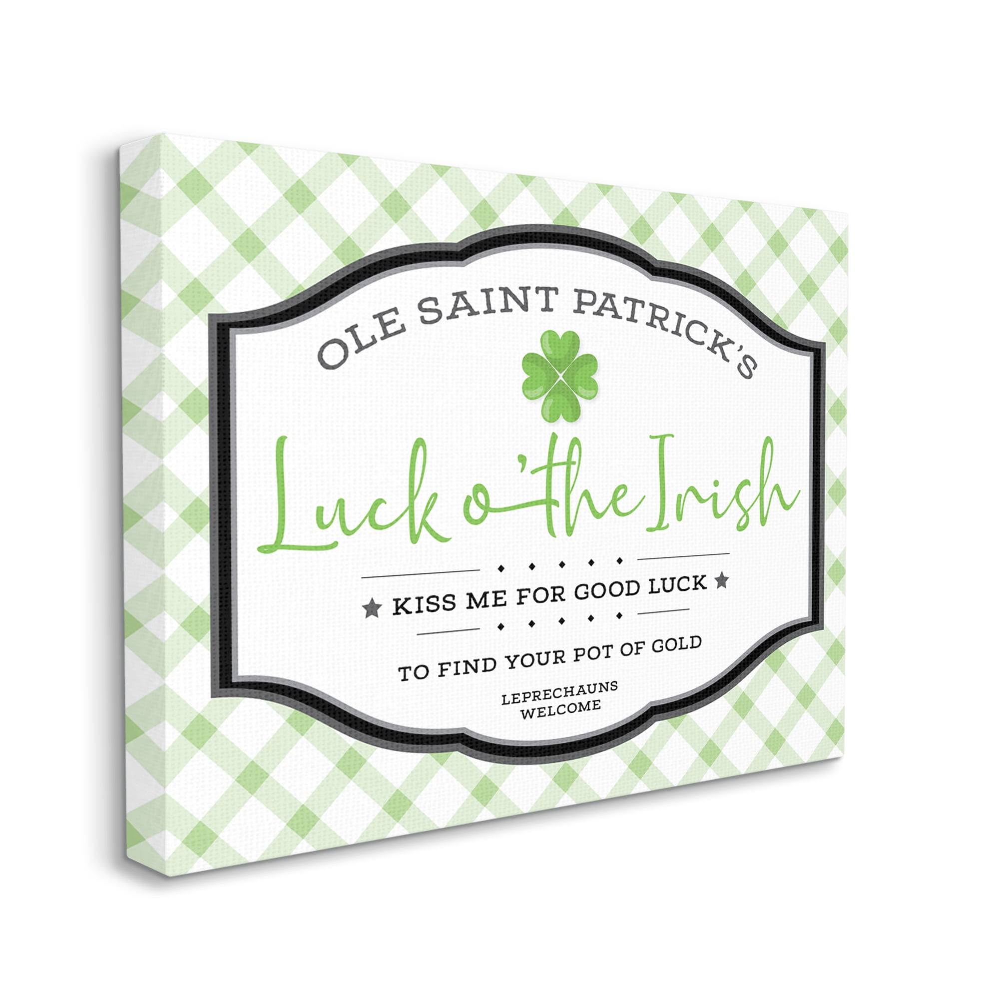 Stupell Industries Saint Patrick's Luck o'the Irish Sign Green Plaid, 30 x 40, Designed by AE Design