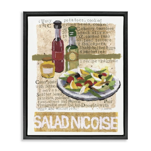 Stupell Industries Salad Nicoise Recipe Food & Beverage Painting Black Floater Framed Art Print Wall Art, 17 x 21