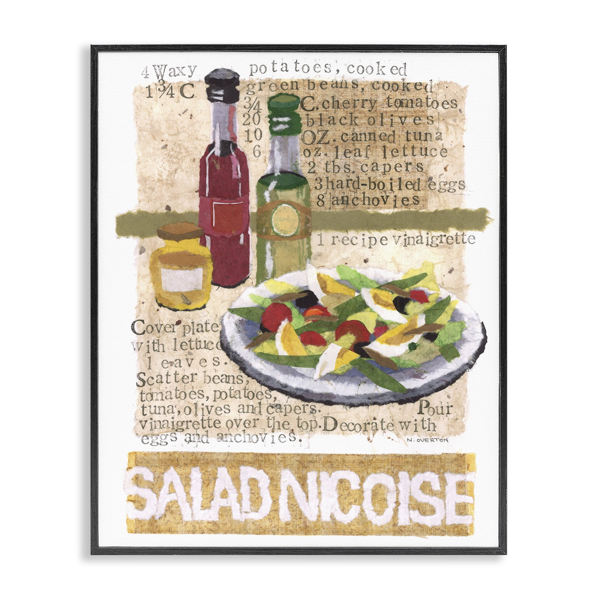 Stupell Industries Salad Nicoise Recipe Food & Beverage Painting Black Framed Art Print Wall Art, 11 x 14