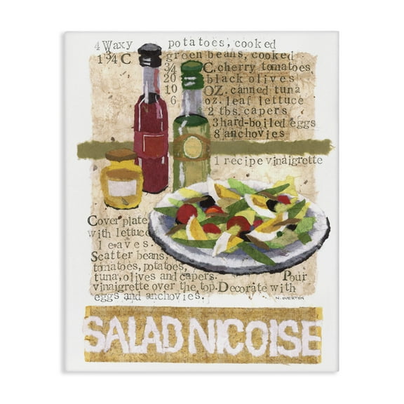 Stupell Industries Salad Nicoise Recipe Food & Beverage Painting Gallery Wrapped Canvas Art Print Wall Art, 16 x 20