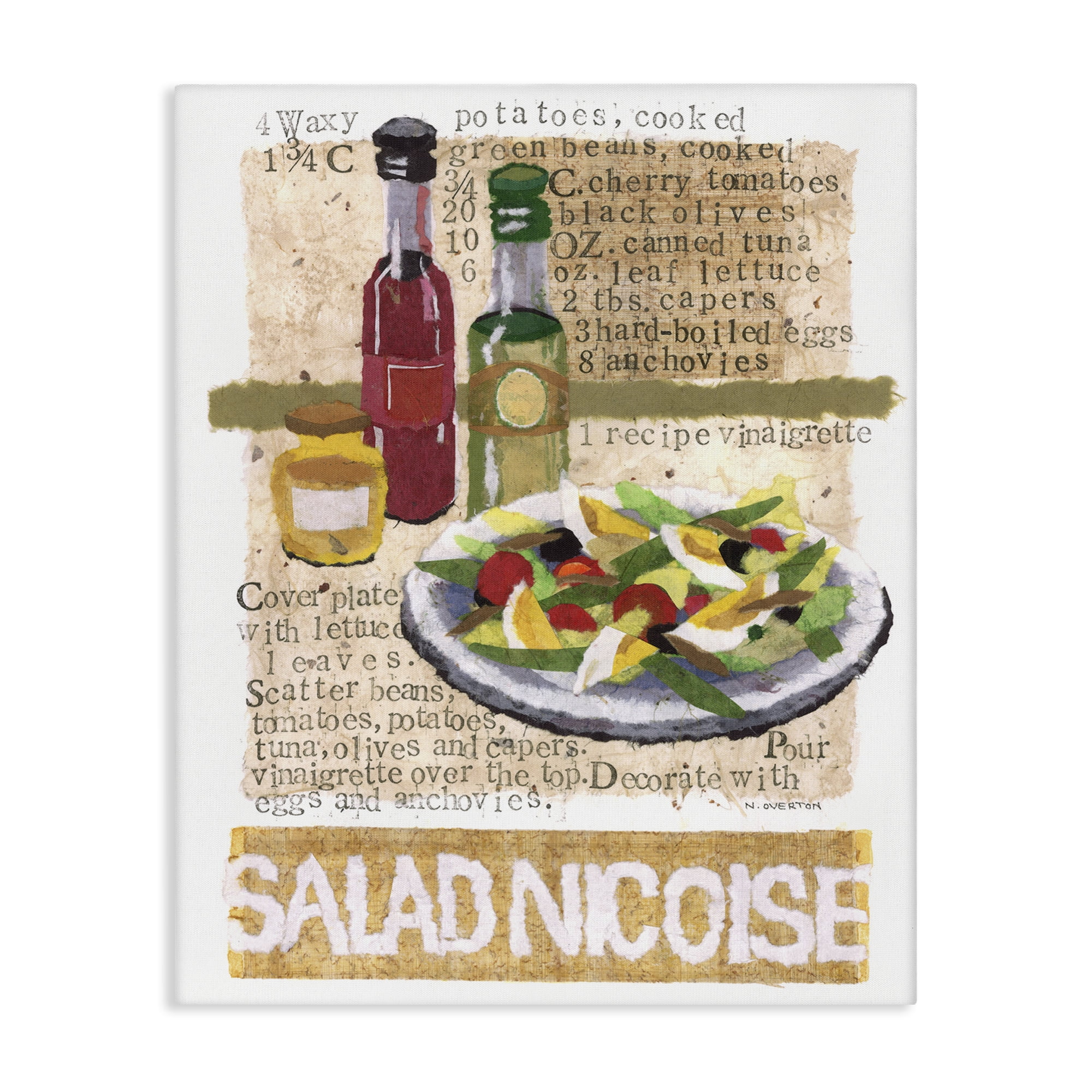 Stupell Industries Salad Nicoise Recipe Food & Beverage Painting Gallery Wrapped Canvas Art Print Wall Art, 36 x 48