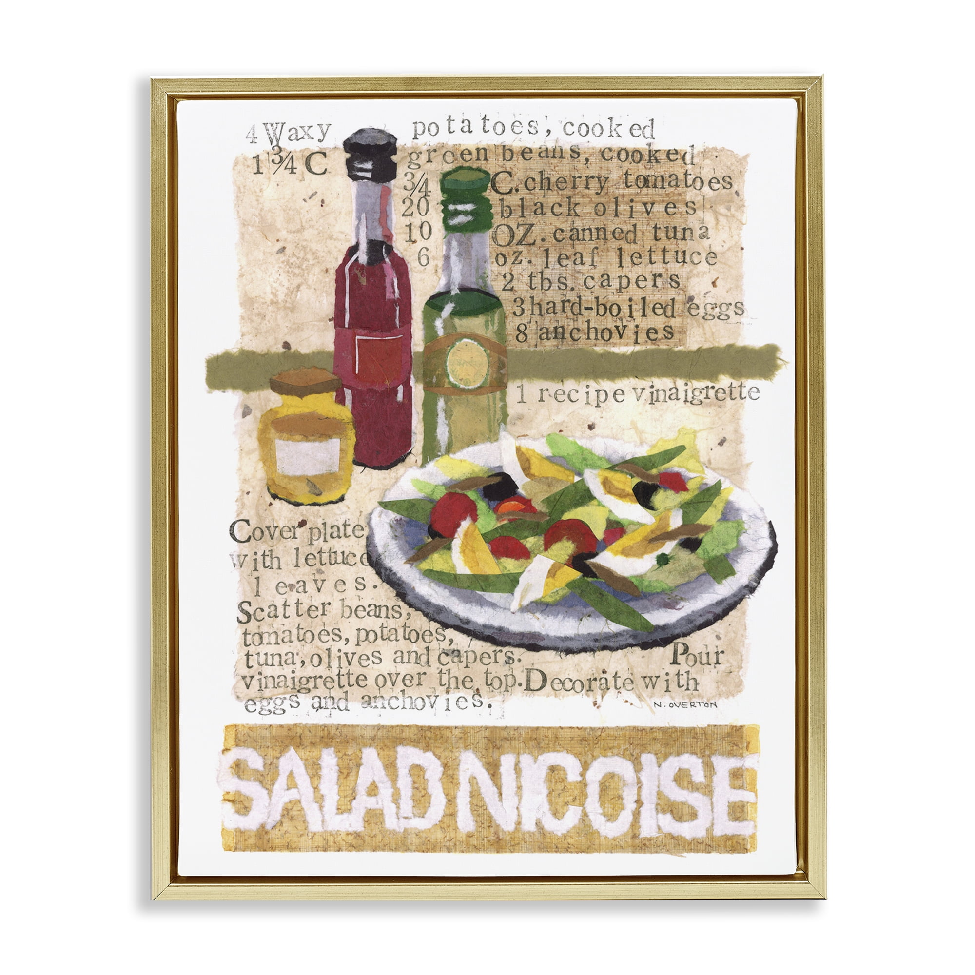 Stupell Industries Salad Nicoise Recipe Food & Beverage Painting Gold Floater Framed Art Print Wall Art, 25 x 31