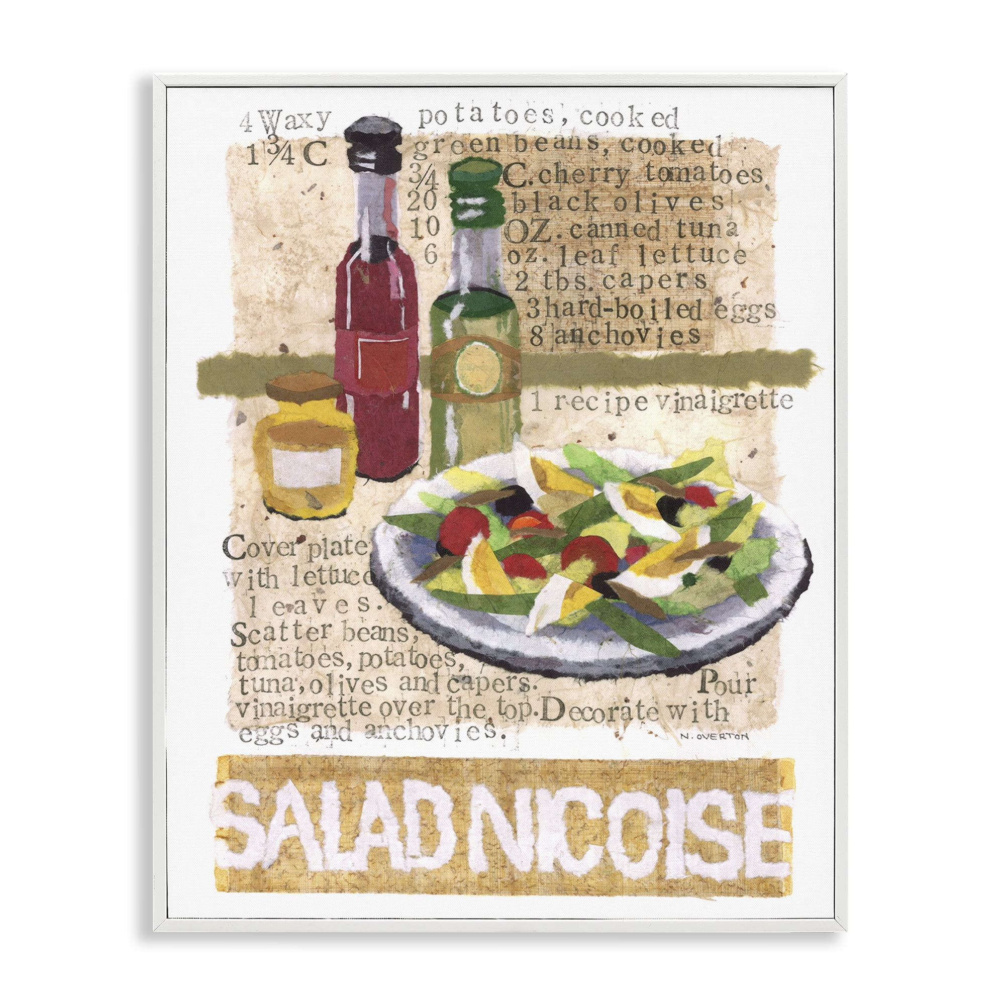Stupell Industries Salad Nicoise Recipe Food & Beverage Painting White Framed Art Print Wall Art, 11 x 14