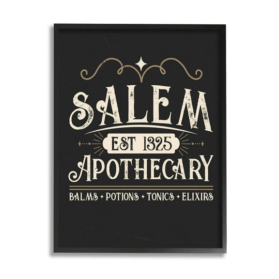 Stupell Industries Salem Apothecary Vintage Sign Graphic Art Black Framed Art Print Wall Art, Design by Angela Nickeas