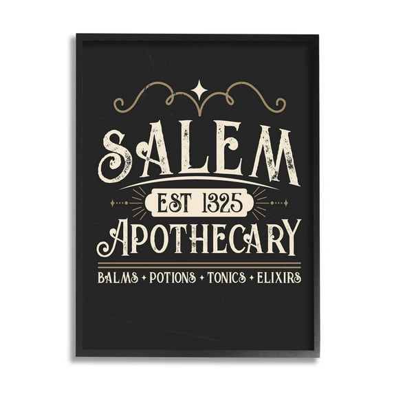 Stupell Industries Salem Apothecary Vintage Sign Graphic Art Black Framed Art Print Wall Art, Design by Angela Nickeas