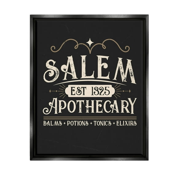 Stupell Industries Salem Apothecary Vintage Sign Graphic Art Jet Black Floating Framed Canvas Print Wall Art, Design by Angela Nickeas