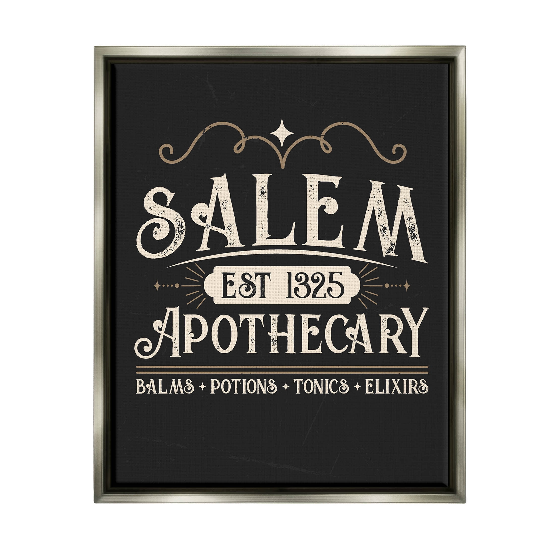 Stupell Industries Salem Apothecary Vintage Sign Graphic Art Luster Gray Floating Framed Canvas Print Wall Art, Design by Angela Nickeas