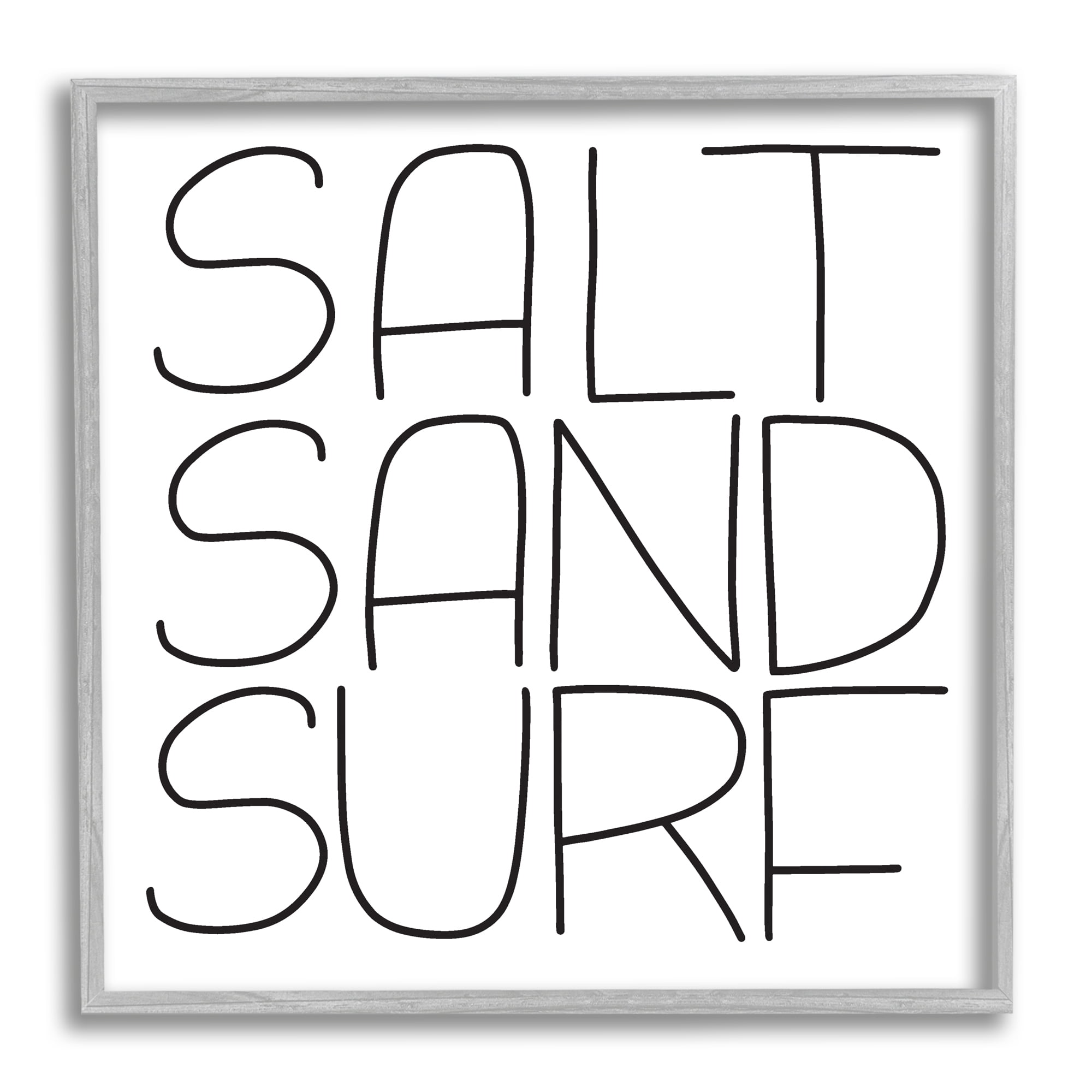 Stupell Industries Salt Sand Surf Beach Sports Calligraphy Phrase Graphic Art Gray Framed Art Print Wall Art, Design by Leah Bisch