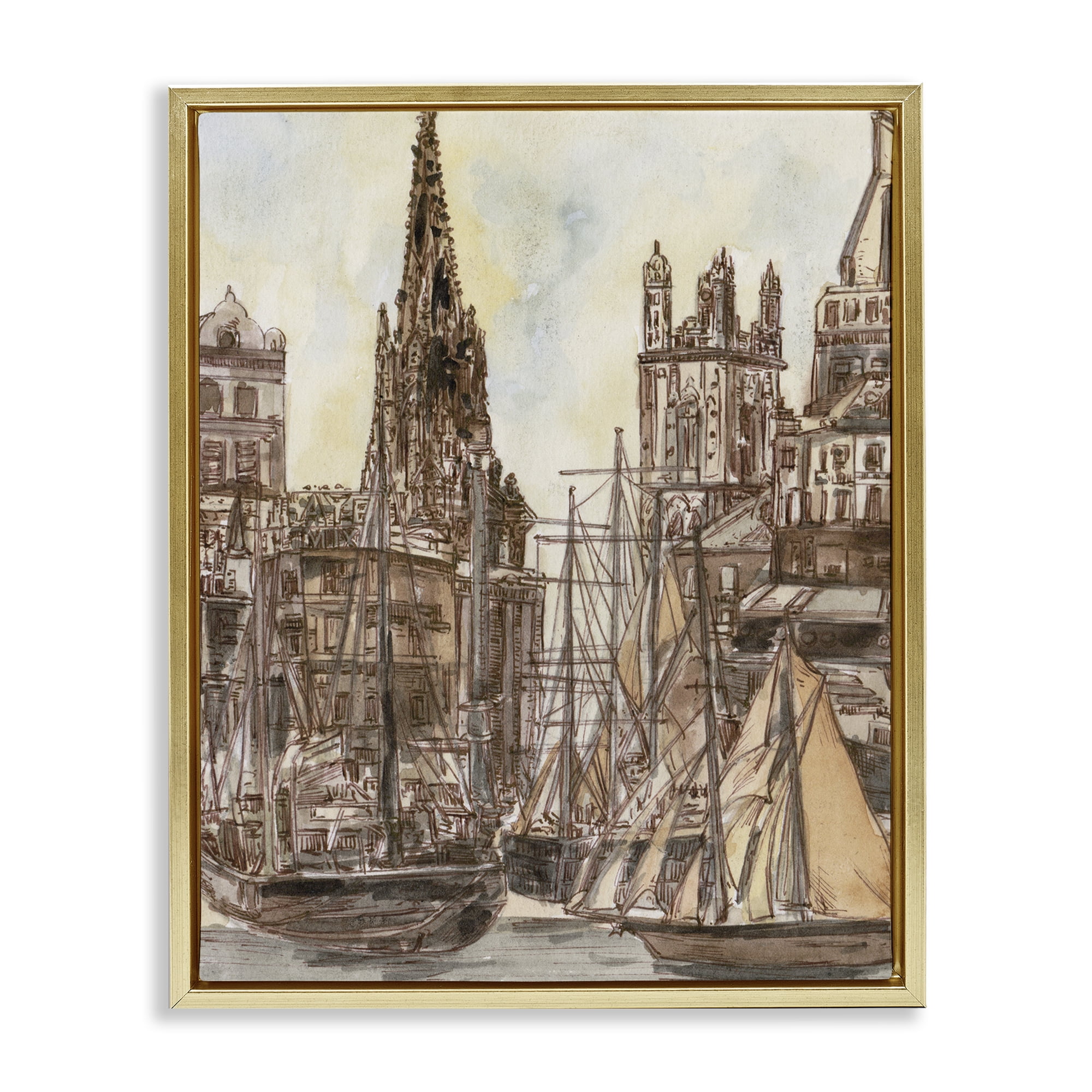 Stupell Industries Salted Remnants Harbor Gold Framed Floater Canvas Wall Art, design by Melissa Wang