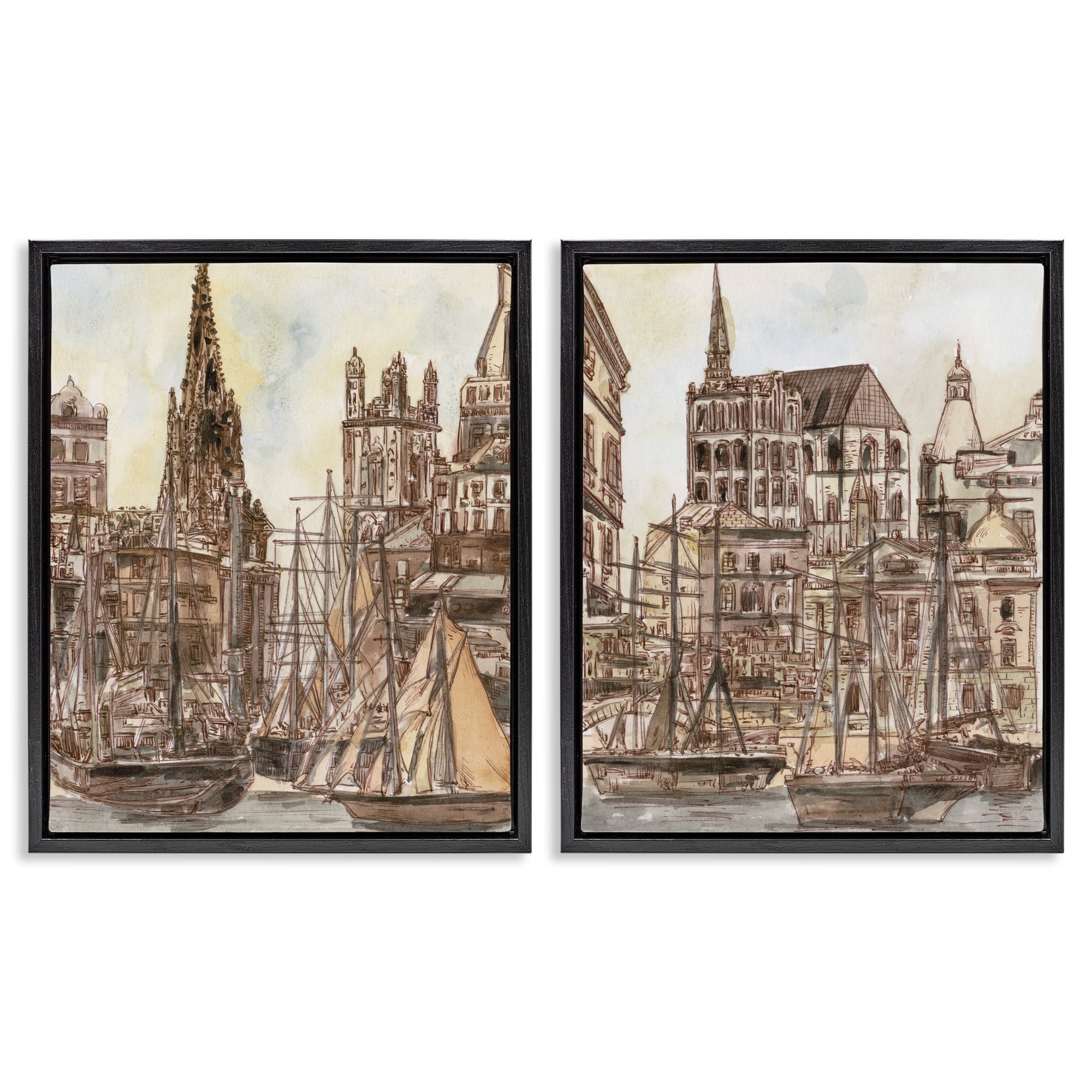 Stupell Industries Salted Remnants Pier 2 Piece Black Framed Floater Canvas Set, design by Melissa Wang