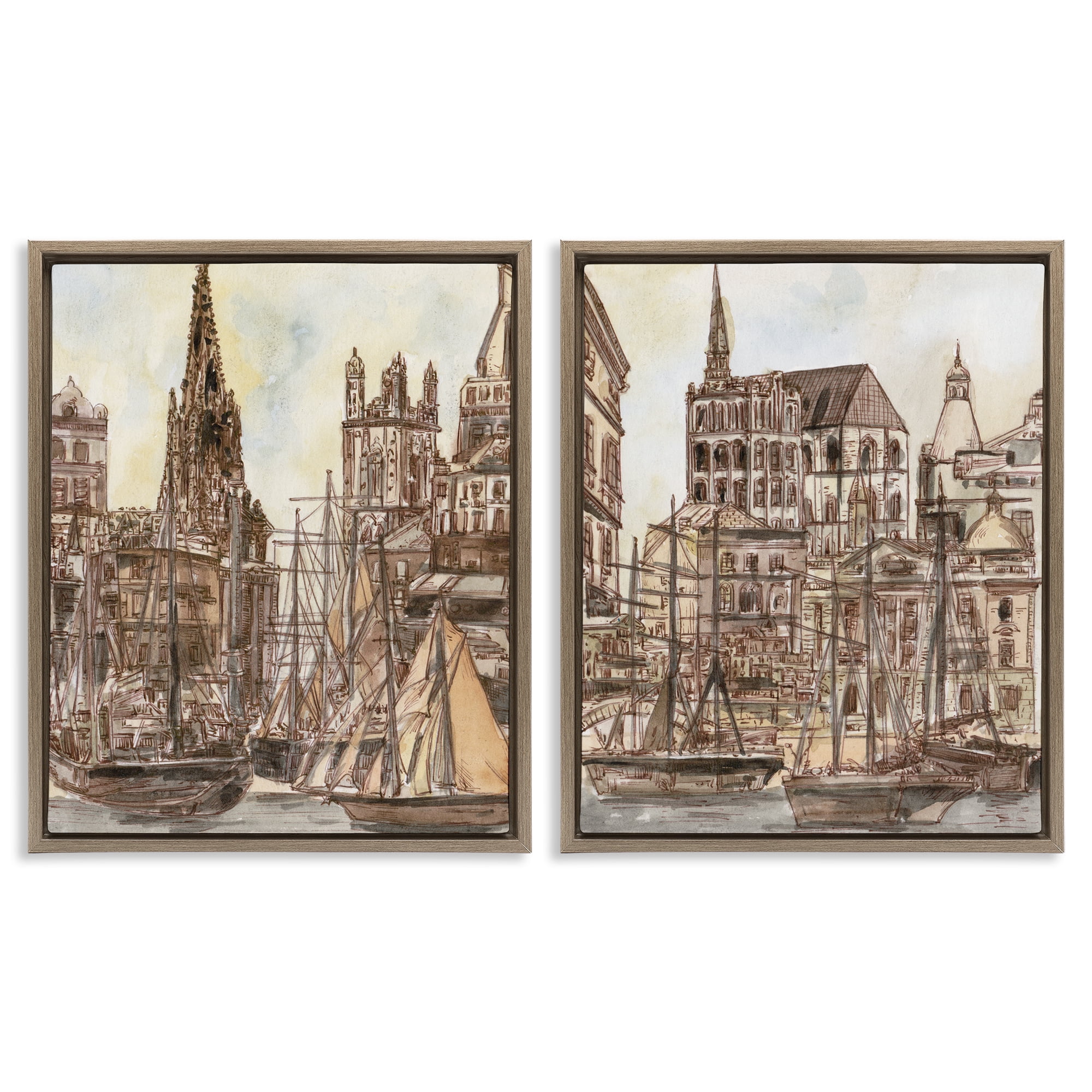 Stupell Industries Salted Remnants Pier 2 Piece Brown Framed Floater Canvas Set, design by Melissa Wang