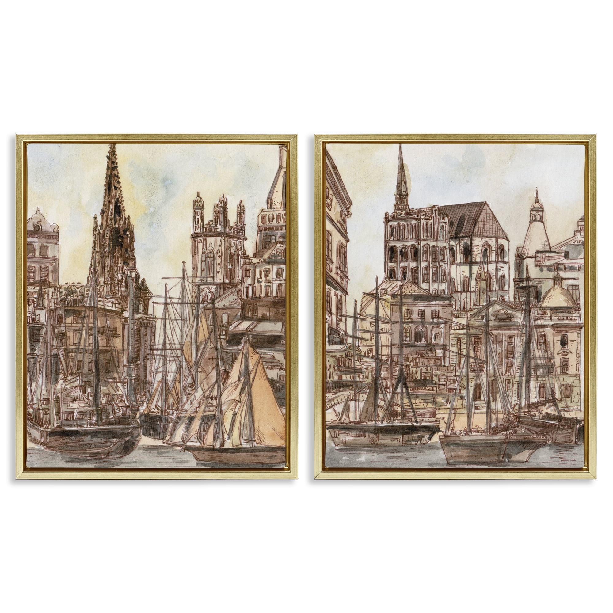 Stupell Industries Salted Remnants Pier 2 Piece Gold Framed Floater Canvas Set, design by Melissa Wang