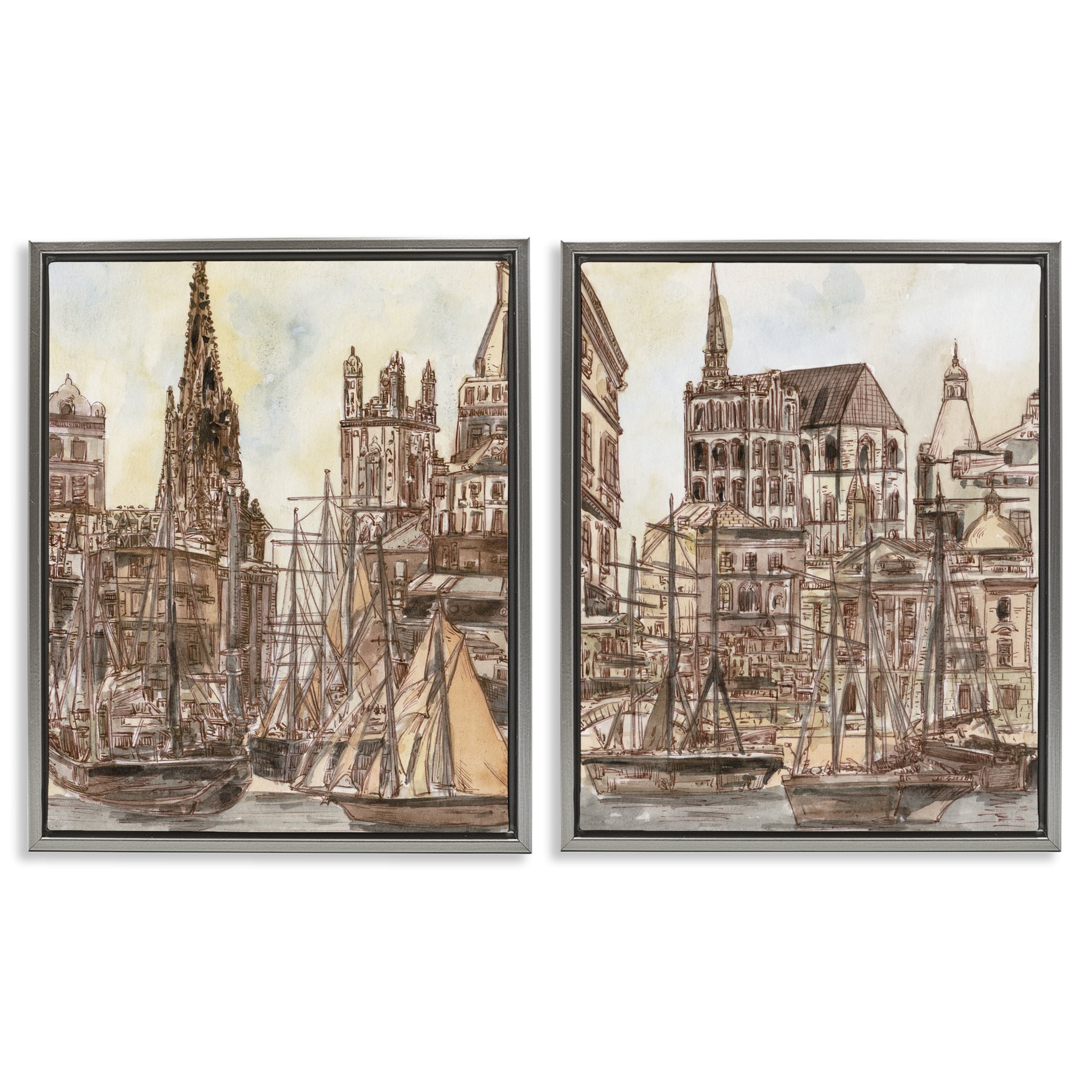 Stupell Industries Salted Remnants Pier 2 Piece Gray Framed Floater Canvas Set, design by Melissa Wang