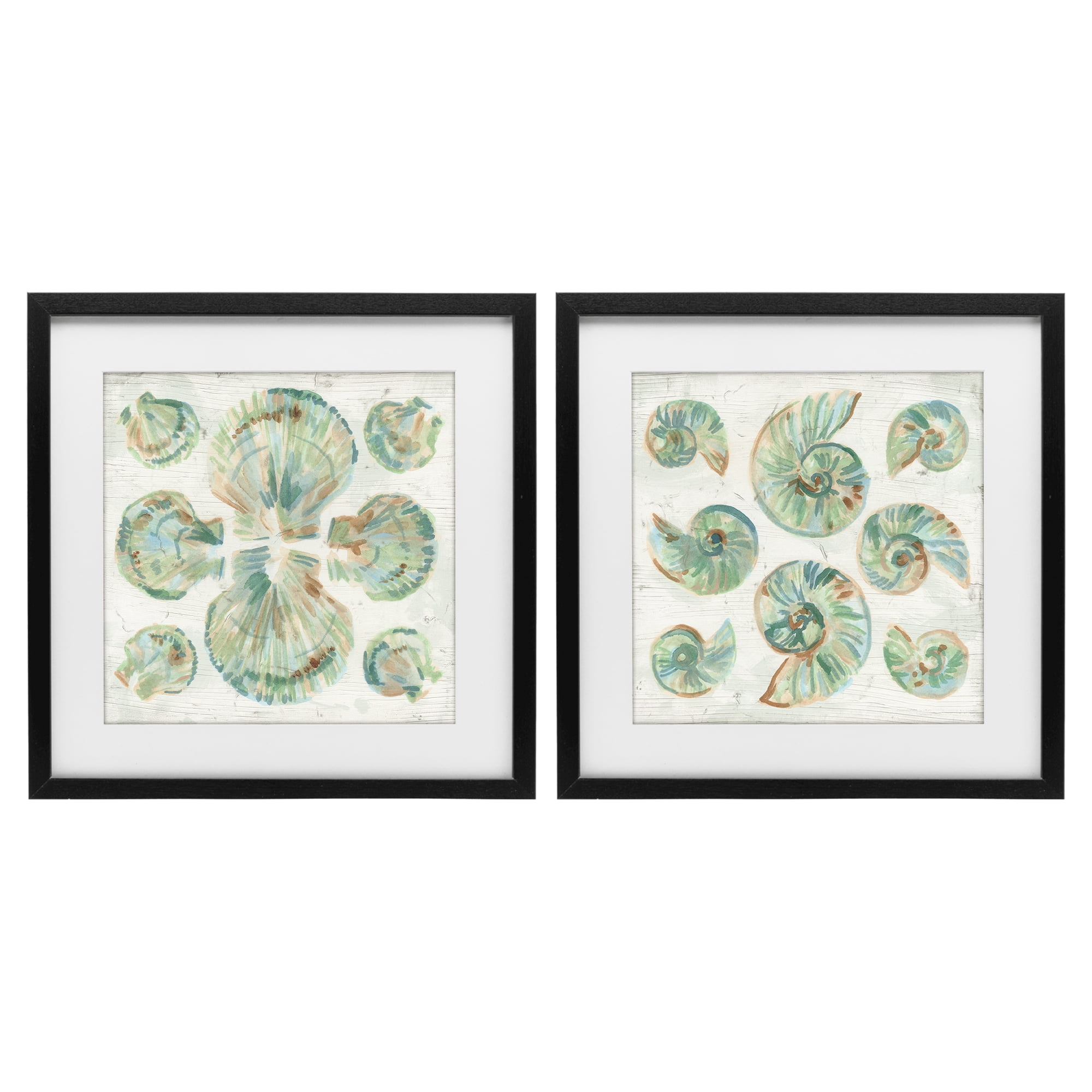 Stupell Industries Saltwashed Seashells Pattern 2 Piece Black Framed Print Under Glass Set, design by June Erica Vess
