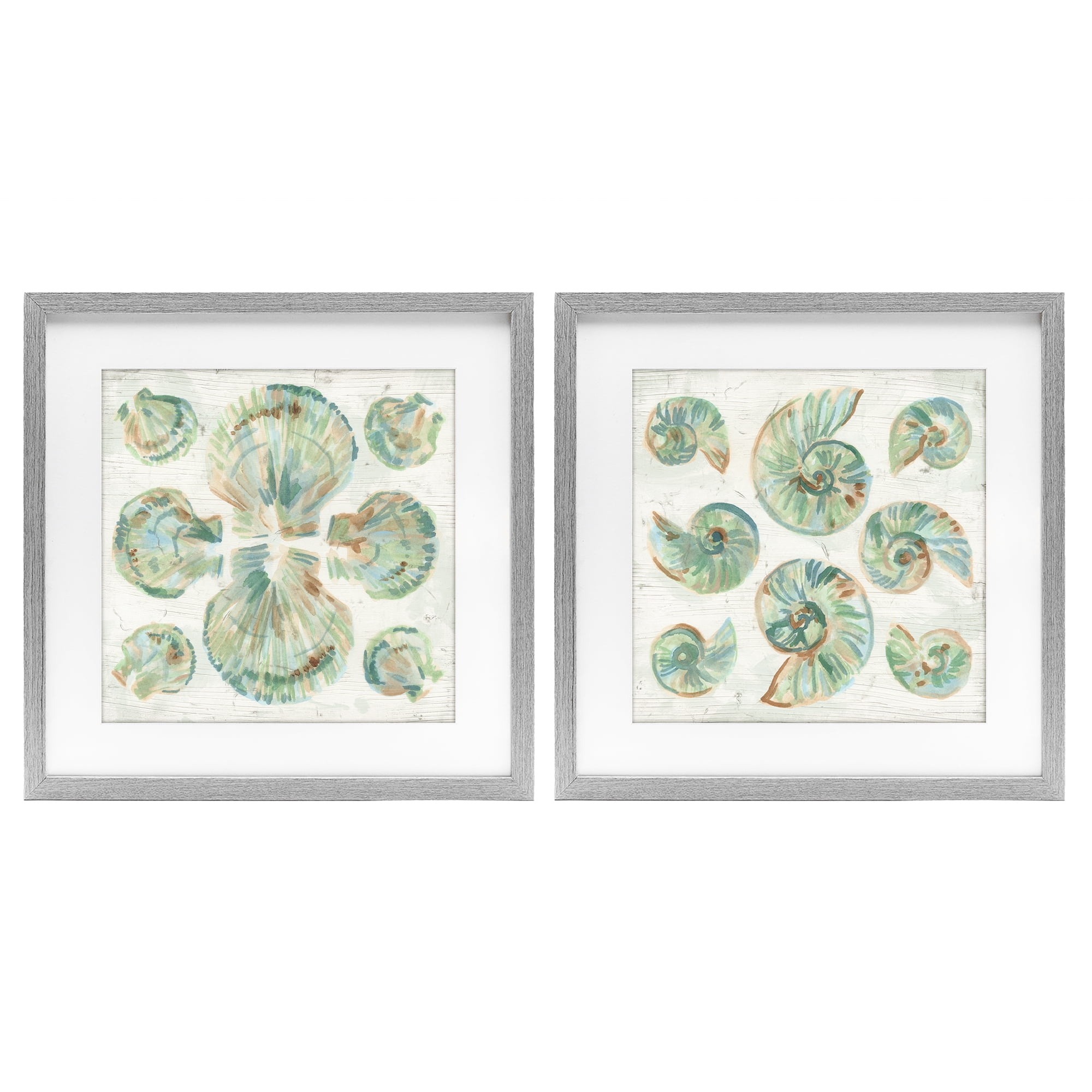 Stupell Industries Saltwashed Seashells Pattern 2 Piece Gray Framed Print Under Glass Set, design by June Erica Vess