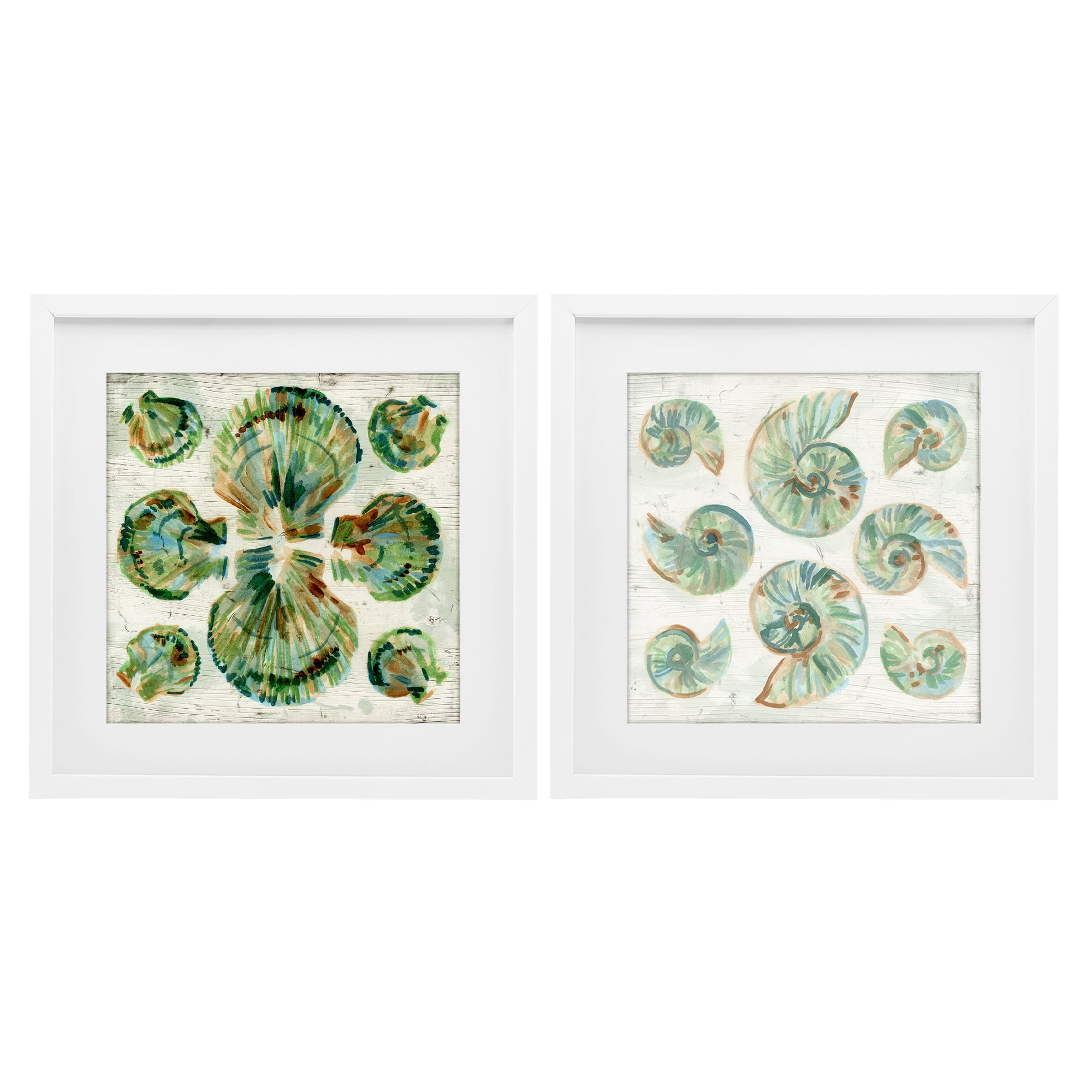 Stupell Industries Saltwashed Seashells Pattern 2 Piece White Framed Print Under Glass Set, design by June Erica Vess