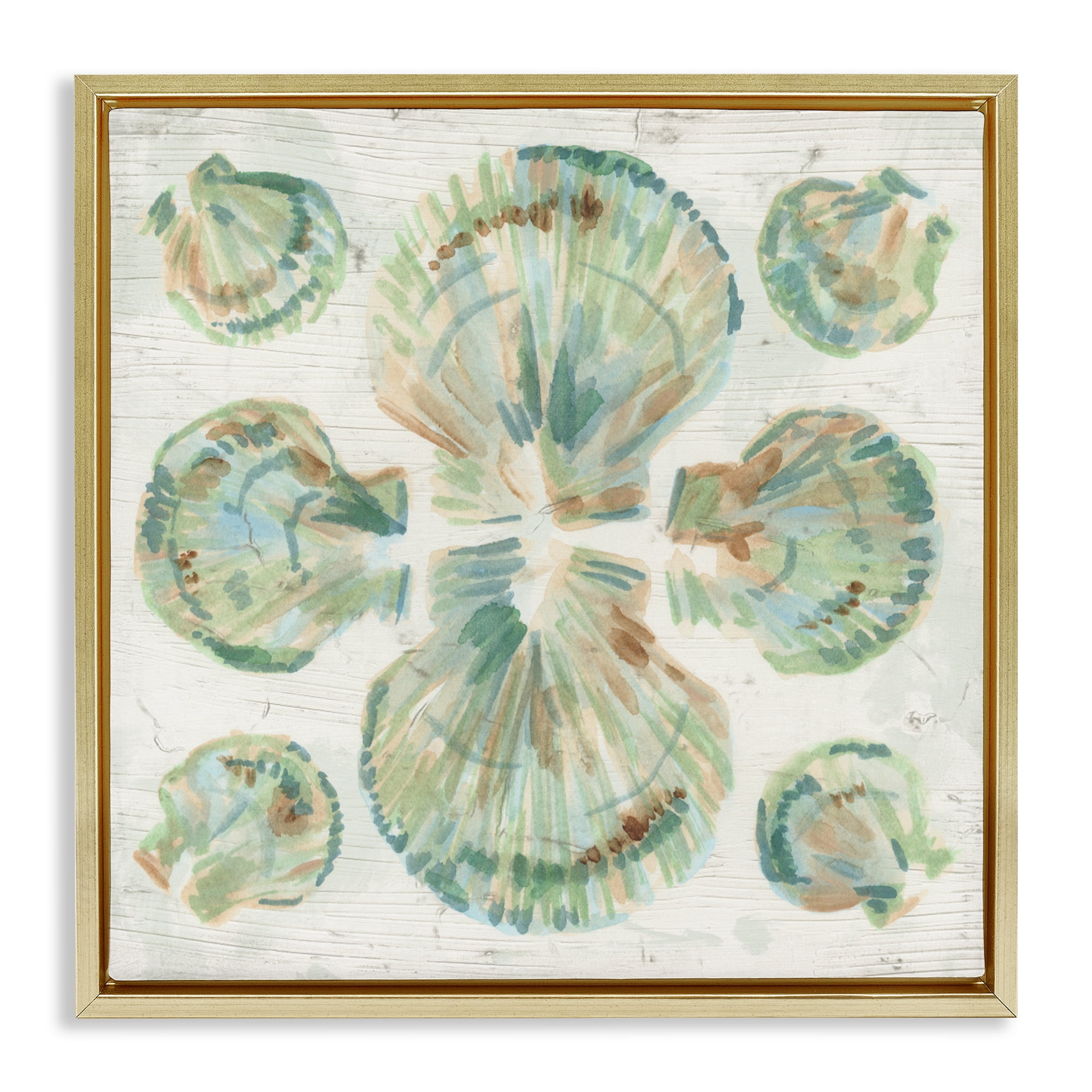 Stupell Industries Saltwashed Shells Symmetry Gold Framed Floater Canvas Wall Art, design by June Erica Vess