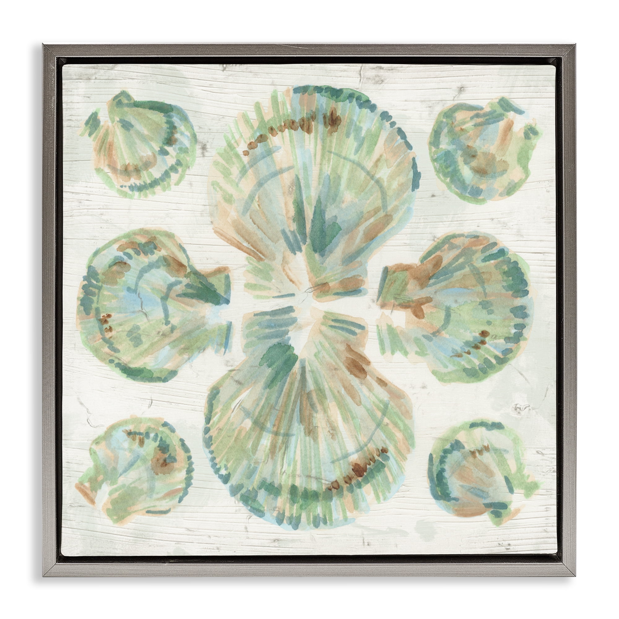 Stupell Industries Saltwashed Shells Symmetry Gray Framed Floater Canvas Wall Art, design by June Erica Vess