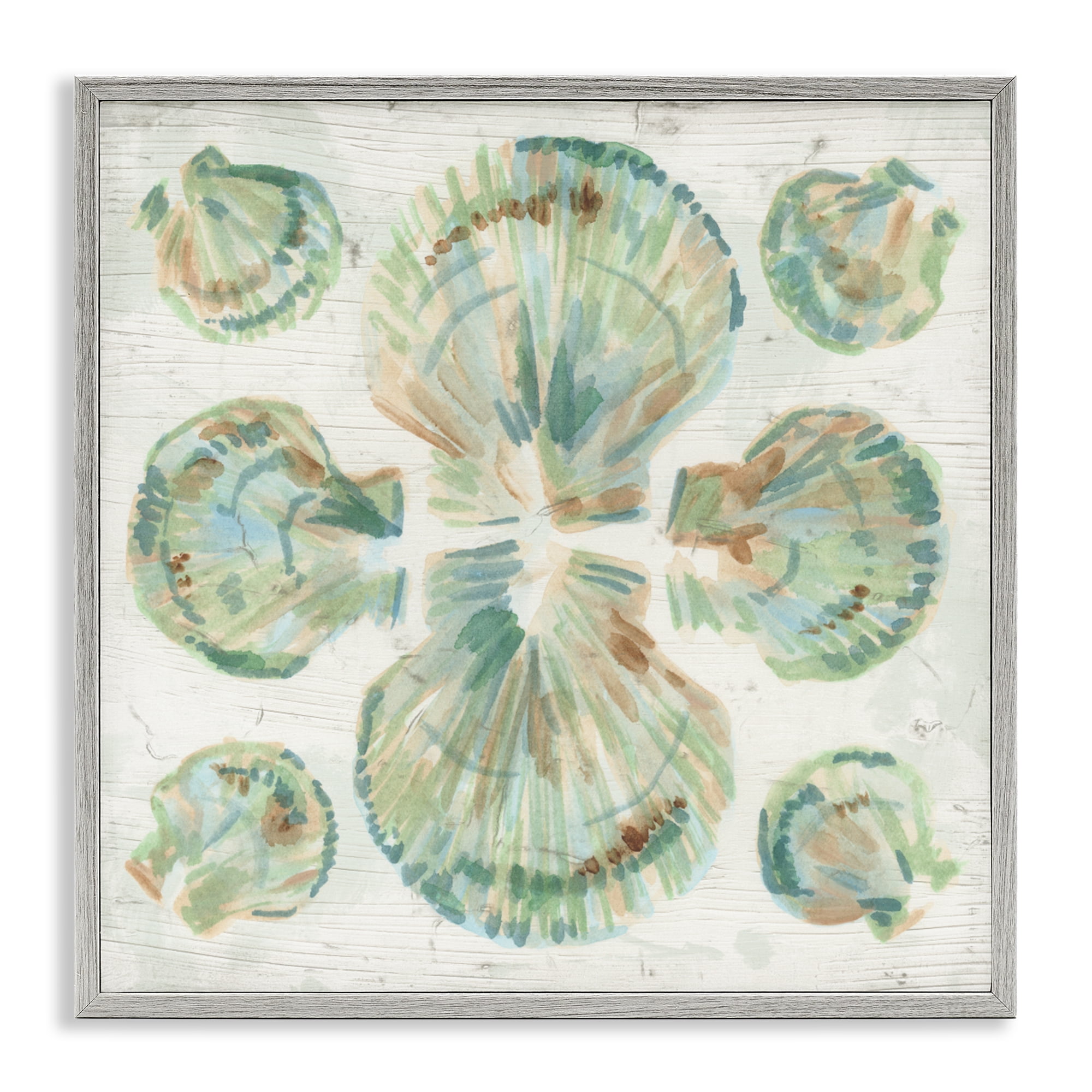 Stupell Industries Saltwashed Shells Symmetry Gray Framed Giclee Art, design by June Erica Vess