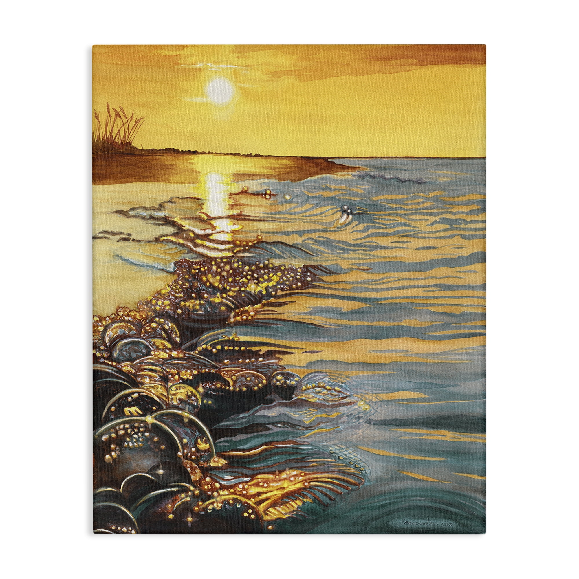 Stupell Industries Saltwater Beach Sunset Landscape Painting Gallery Wrapped Canvas Art Print Wall Art, 36 x 48