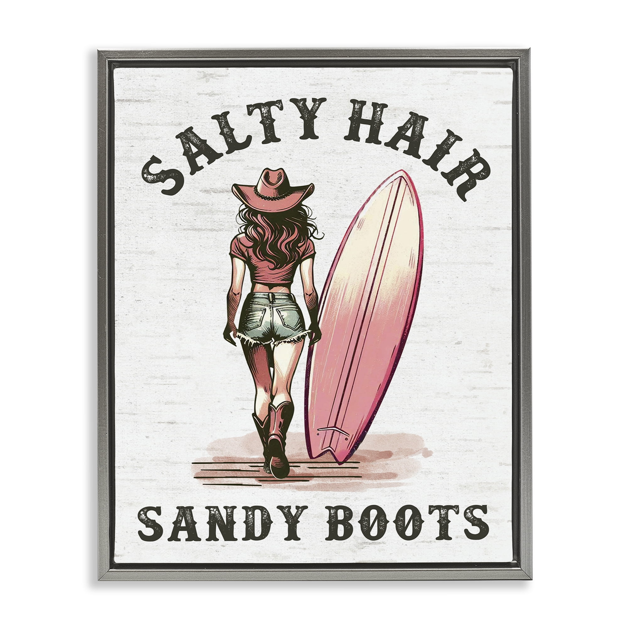 Stupell Industries Salty Hair & Sandy Boots People Painting Gray Floater Framed Canvas Art Print Wall Art, 25 x 31