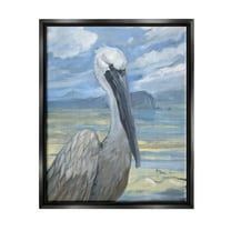 Stupell Industries Salty Pelican Cloudy Coastal beach Painting Jet Black Floating Framed Canvas Print Wall Art, Design by Paul Brent