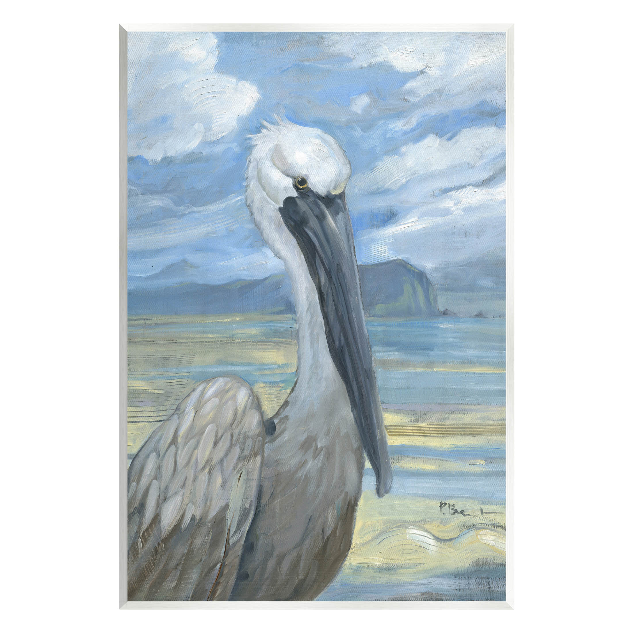 Stupell Industries Salty Pelican Cloudy Coastal beach Painting Unframed Art Print Wall Art, Design by Paul Brent