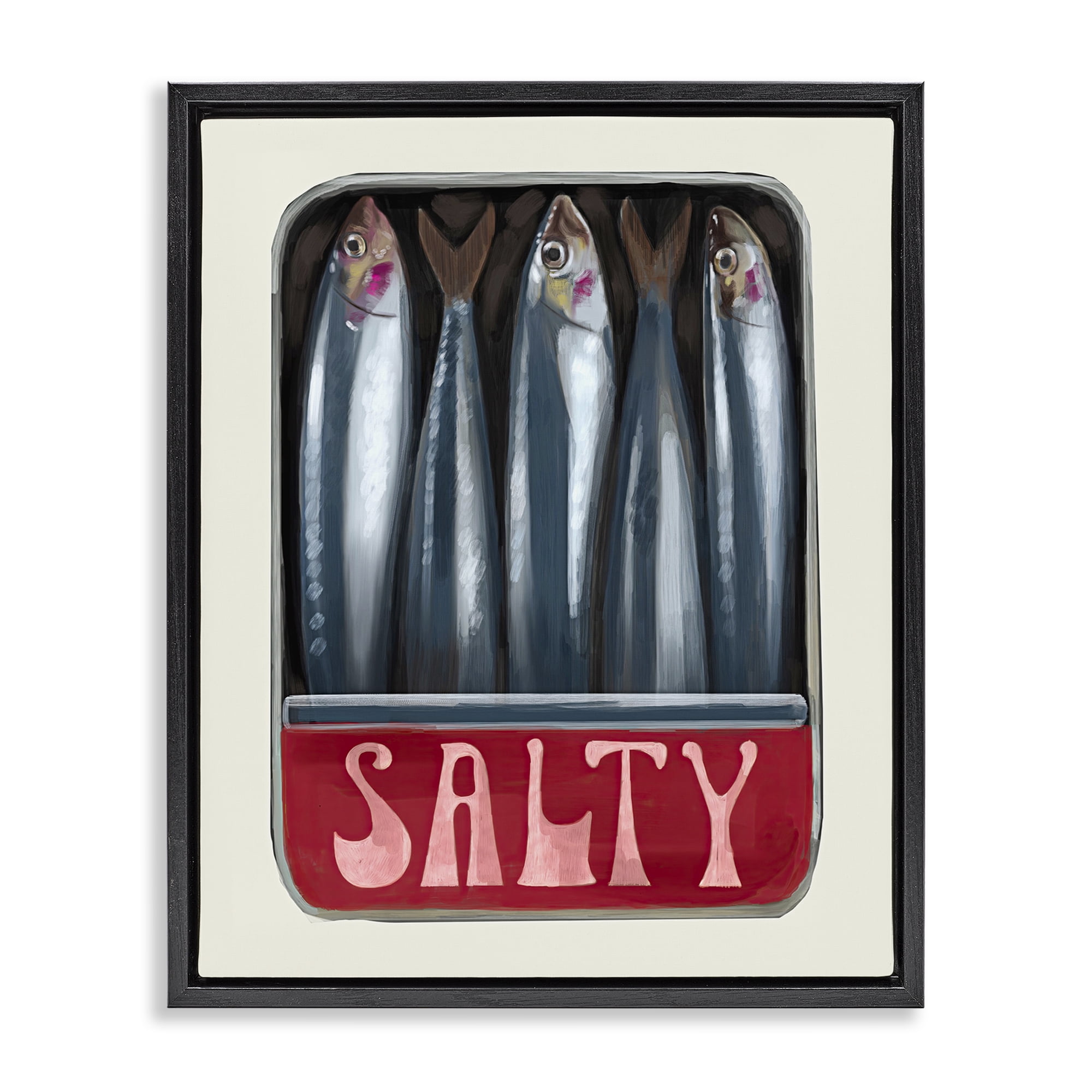 Stupell Industries Salty Sardines Can Food & Beverage Painting Black Floater Framed Art Print Wall Art, 17 x 21