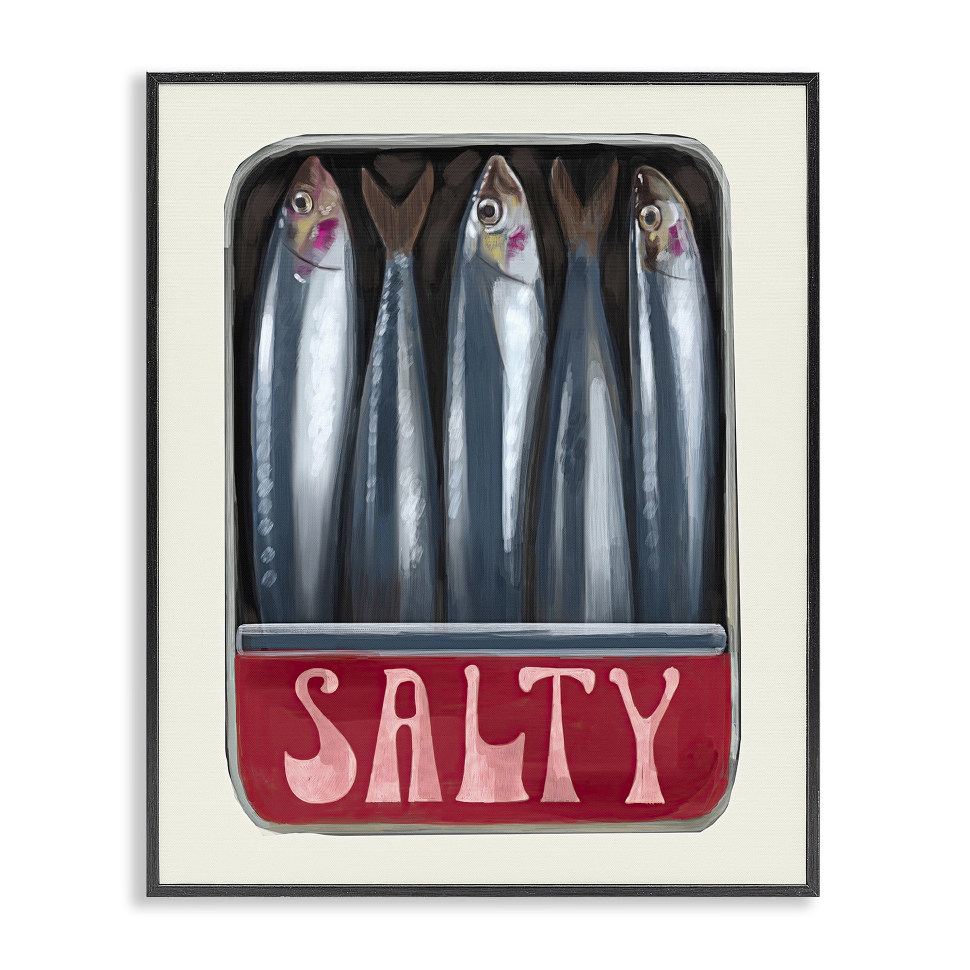 Stupell Industries Salty Sardines Can Food & Beverage Painting Black Framed Art Print Wall Art, 16 x 20