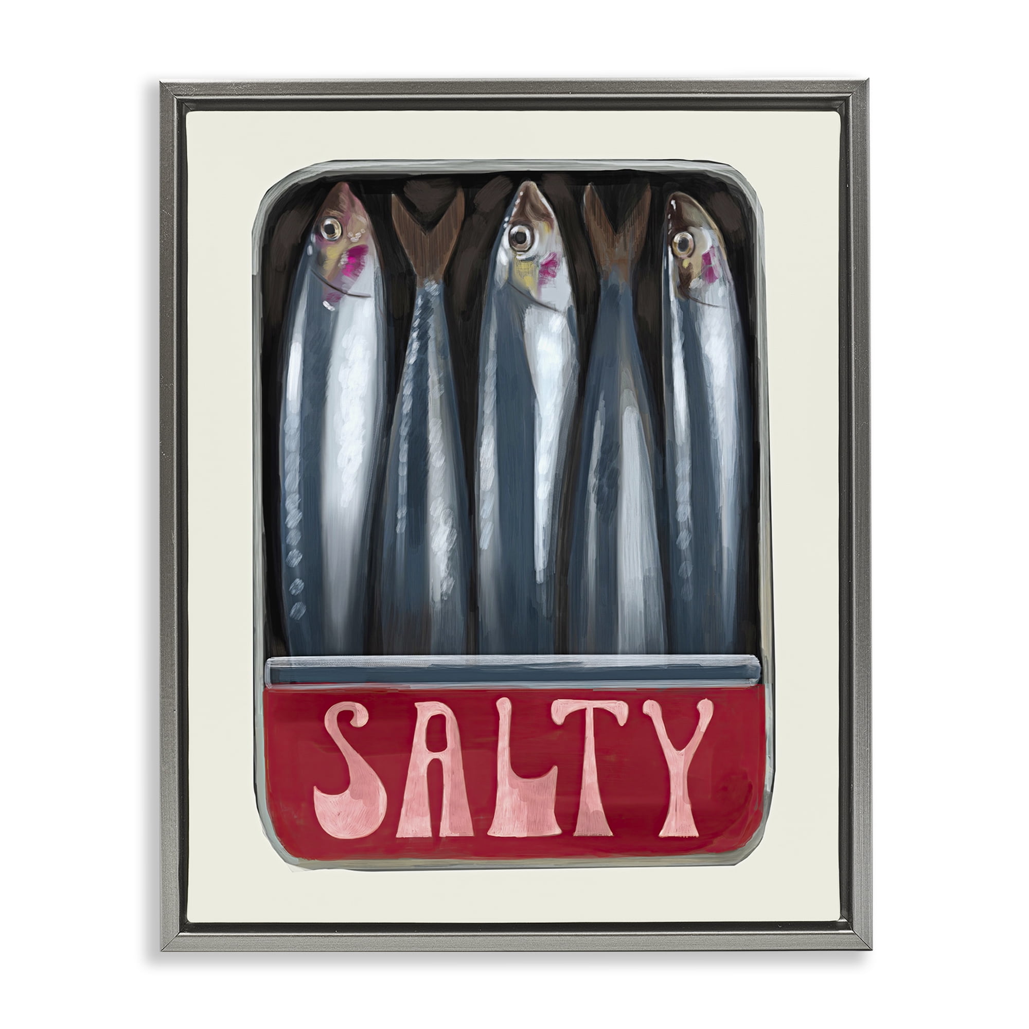 Stupell Industries Salty Sardines Can Food & Beverage Painting Gray Floater Framed Art Print Wall Art, 25 x 31