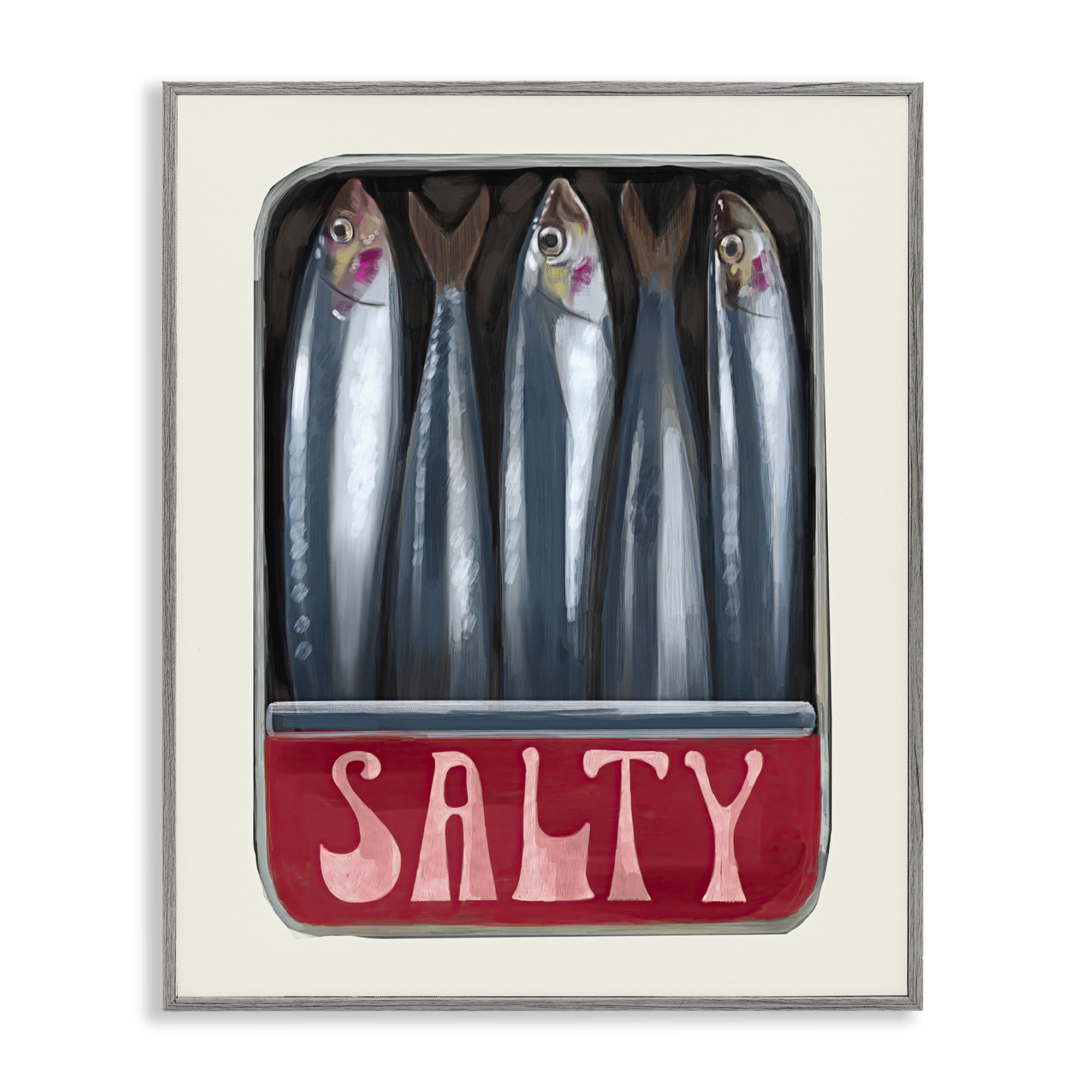 Stupell Industries Salty Sardines Can Food & Beverage Painting Gray Framed Art Print Wall Art, 11 x 14