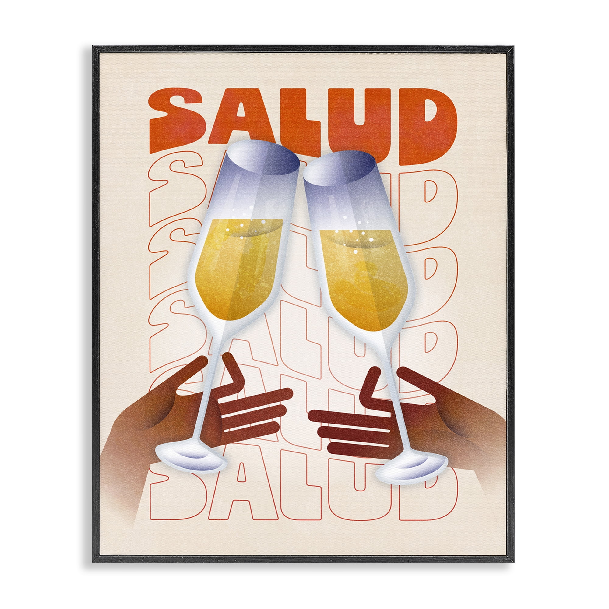 Stupell Industries Salud Cheers Champagne Food & Beverage Painting Black Framed Art Print Wall Art, 11 x 14