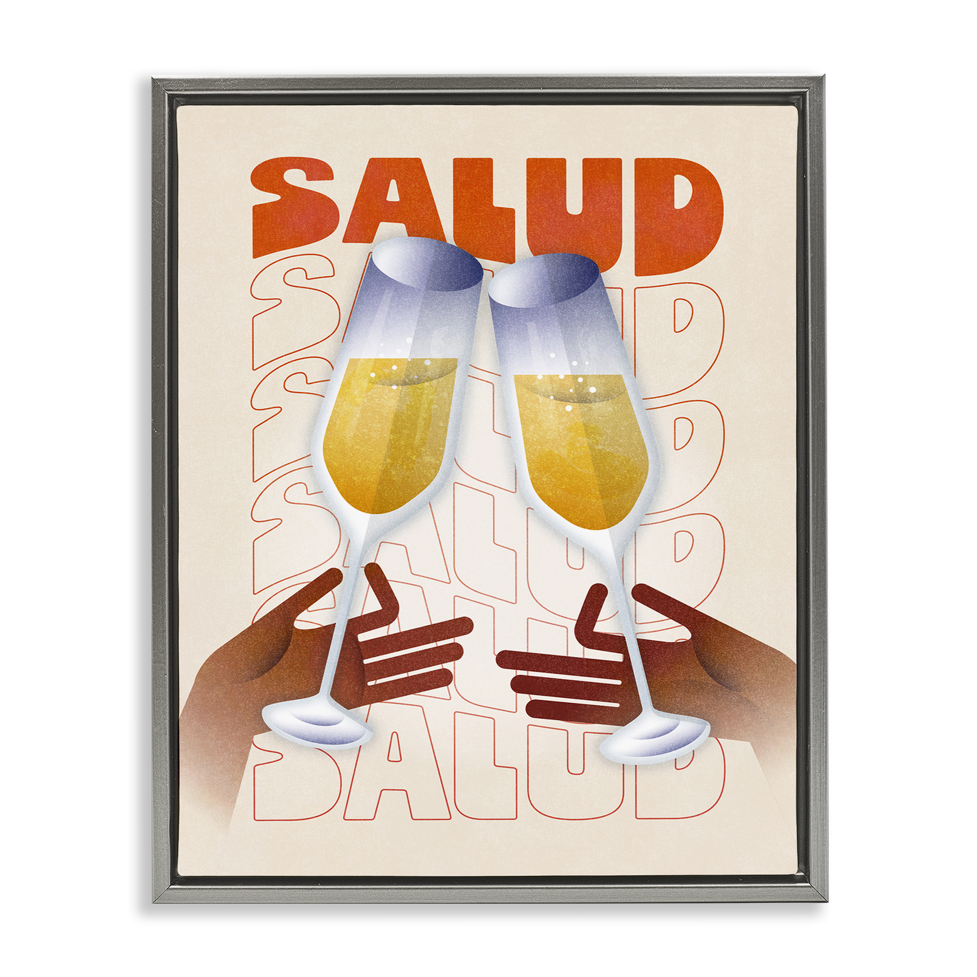 Stupell Industries Salud Cheers Champagne Food & Beverage Painting Gray Floater Framed Canvas Art Print Wall Art, 17 x 21