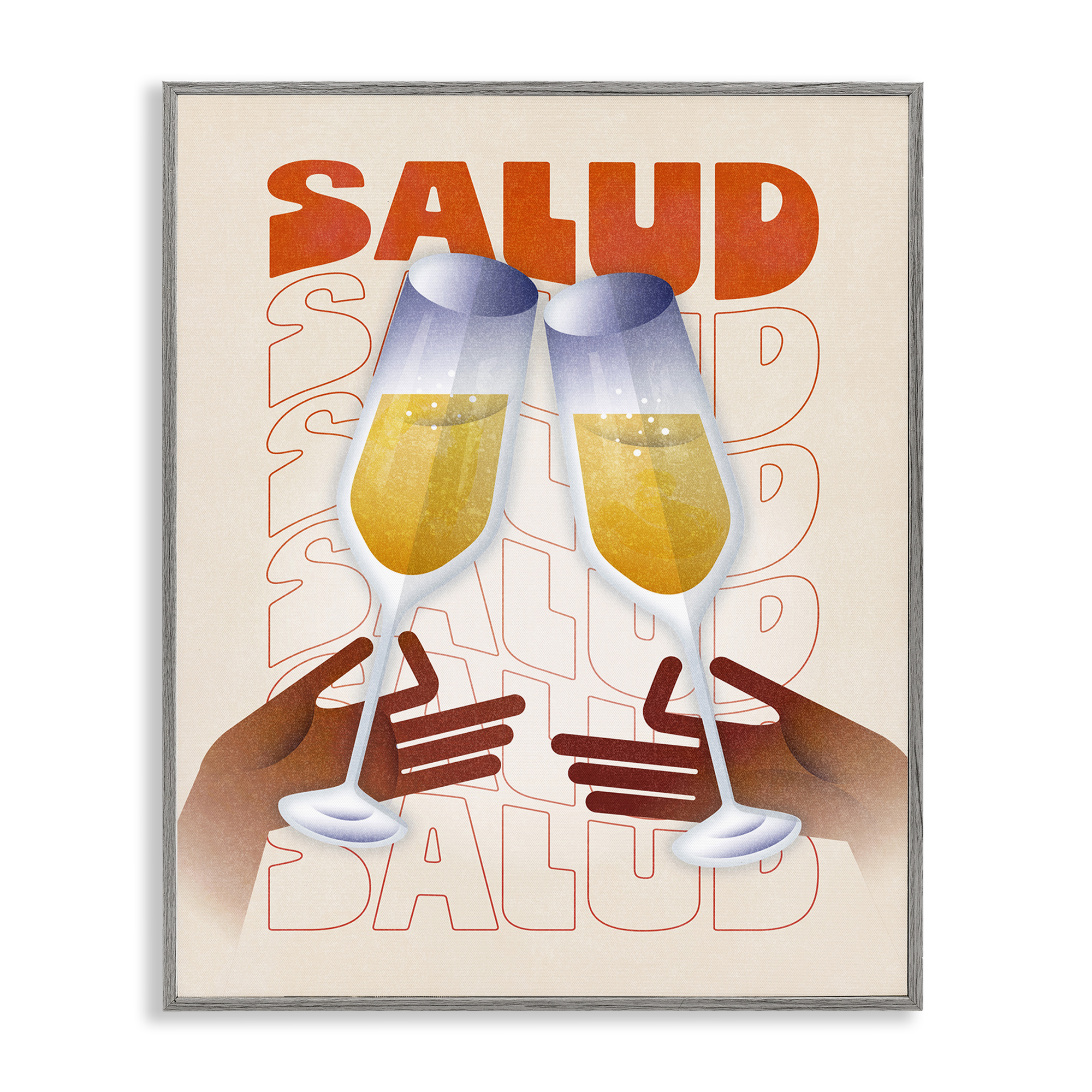 Stupell Industries Salud Cheers Champagne Food & Beverage Painting Gray Framed Art Print Wall Art, 16 x 20