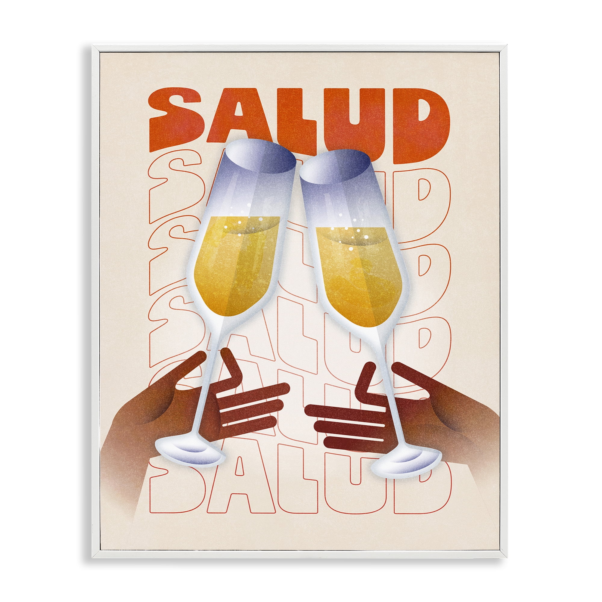 Stupell Industries Salud Cheers Champagne Food & Beverage Painting White Framed Art Print Wall Art, 11 x 14